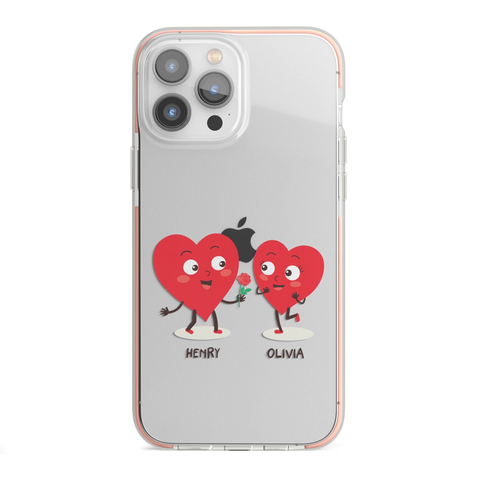 Love Heart Couples Custom iPhone 13 Pro Max TPU Impact Case with Pink Edges