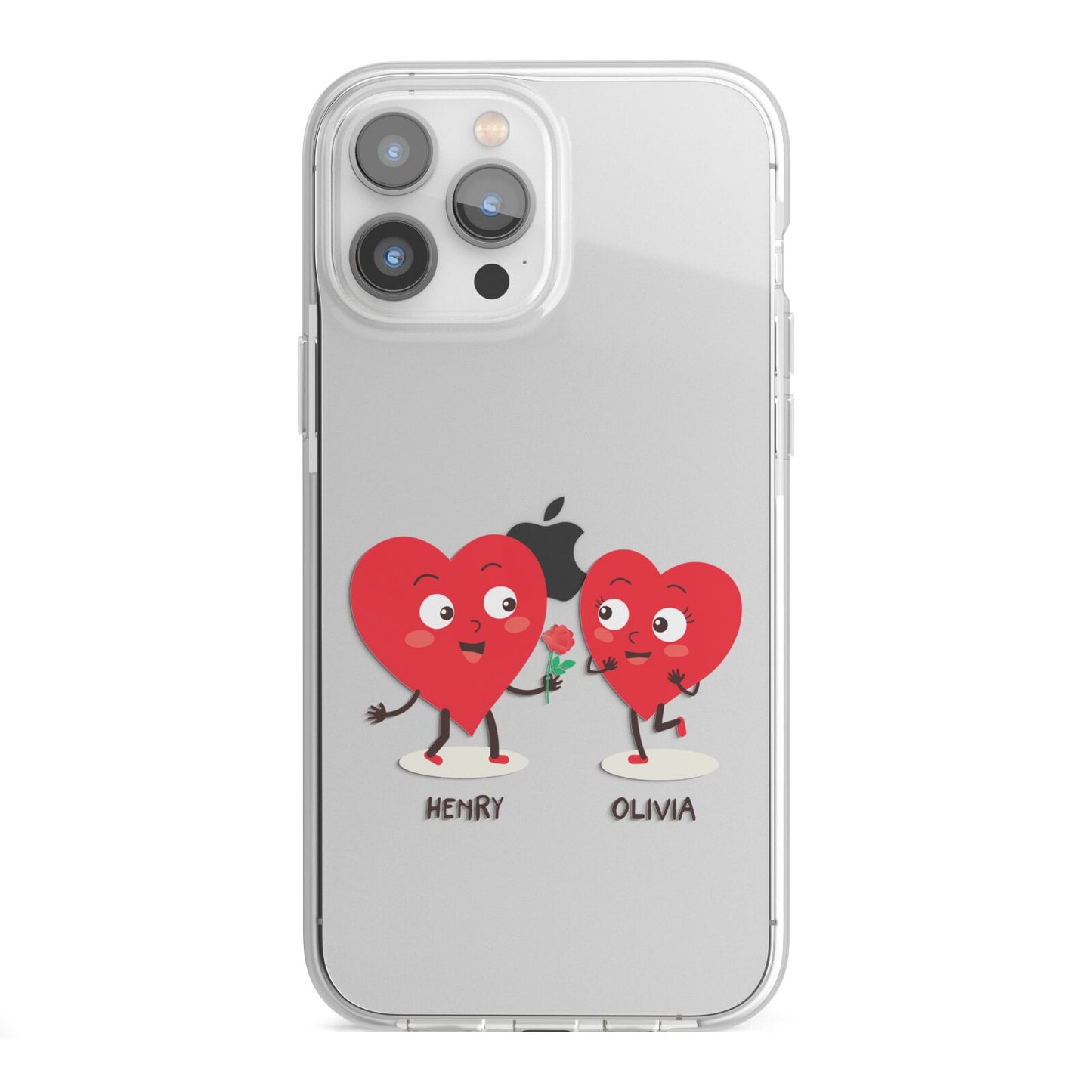 Love Heart Couples Custom iPhone 13 Pro Max TPU Impact Case with White Edges
