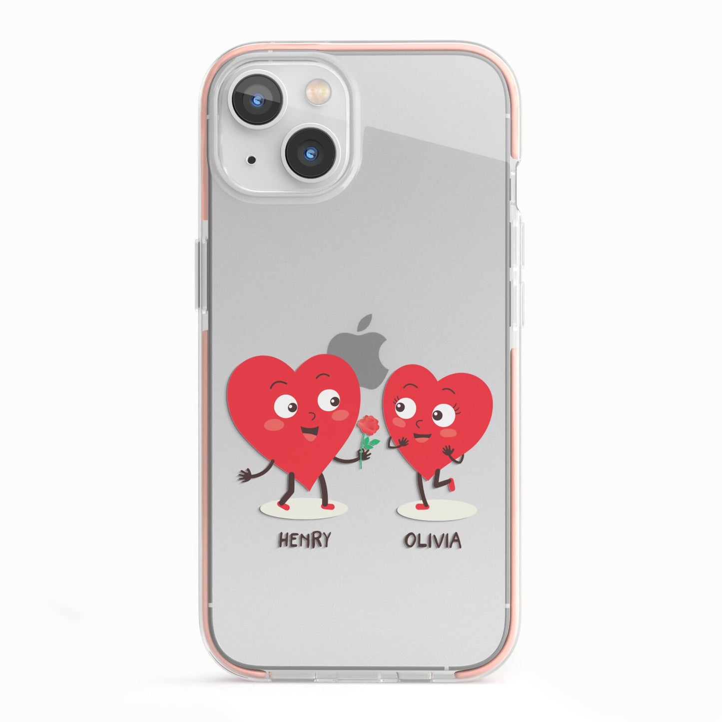 Love Heart Couples Custom iPhone 13 TPU Impact Case with Pink Edges