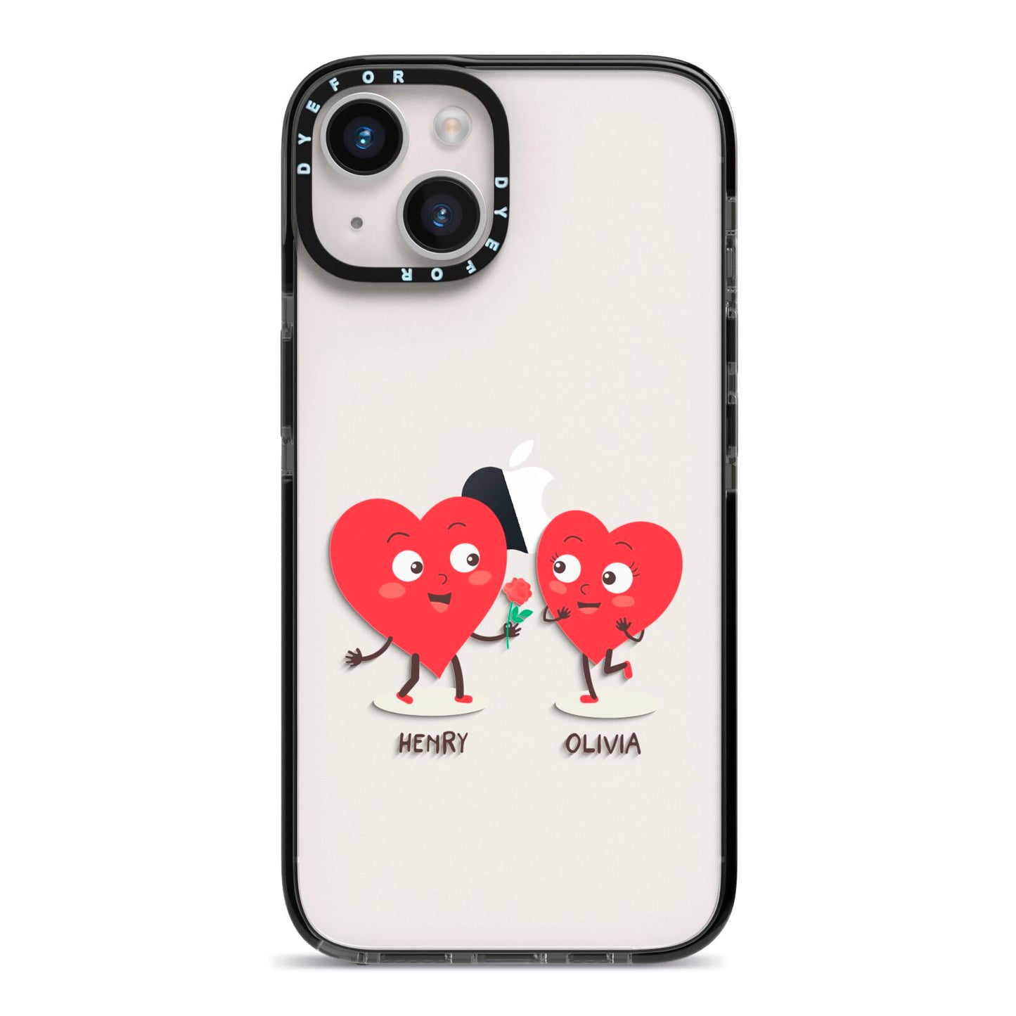 Love Heart Couples Custom iPhone 14 Black Impact Case on Silver phone