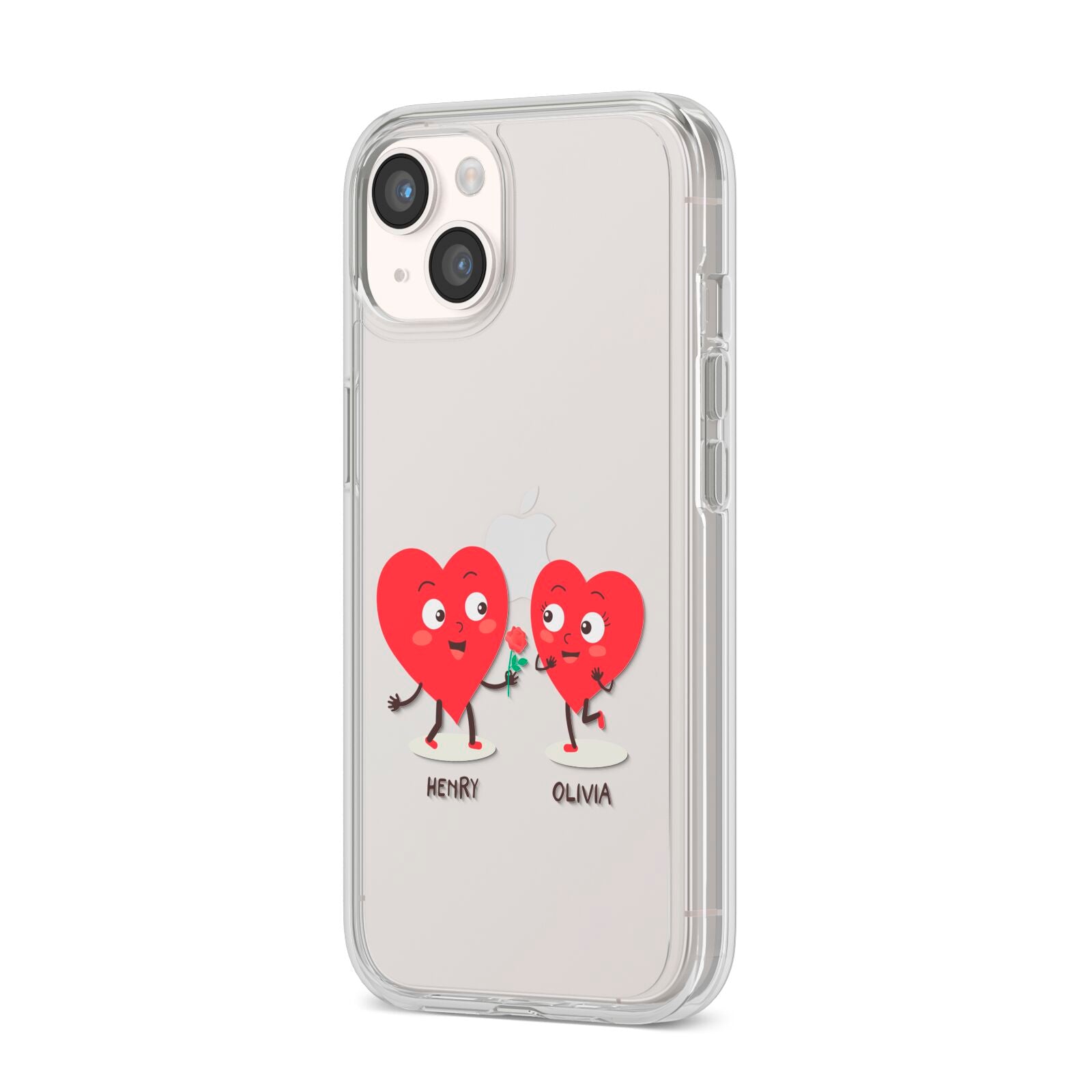 Love Heart Couples Custom iPhone 14 Clear Tough Case Starlight Angled Image