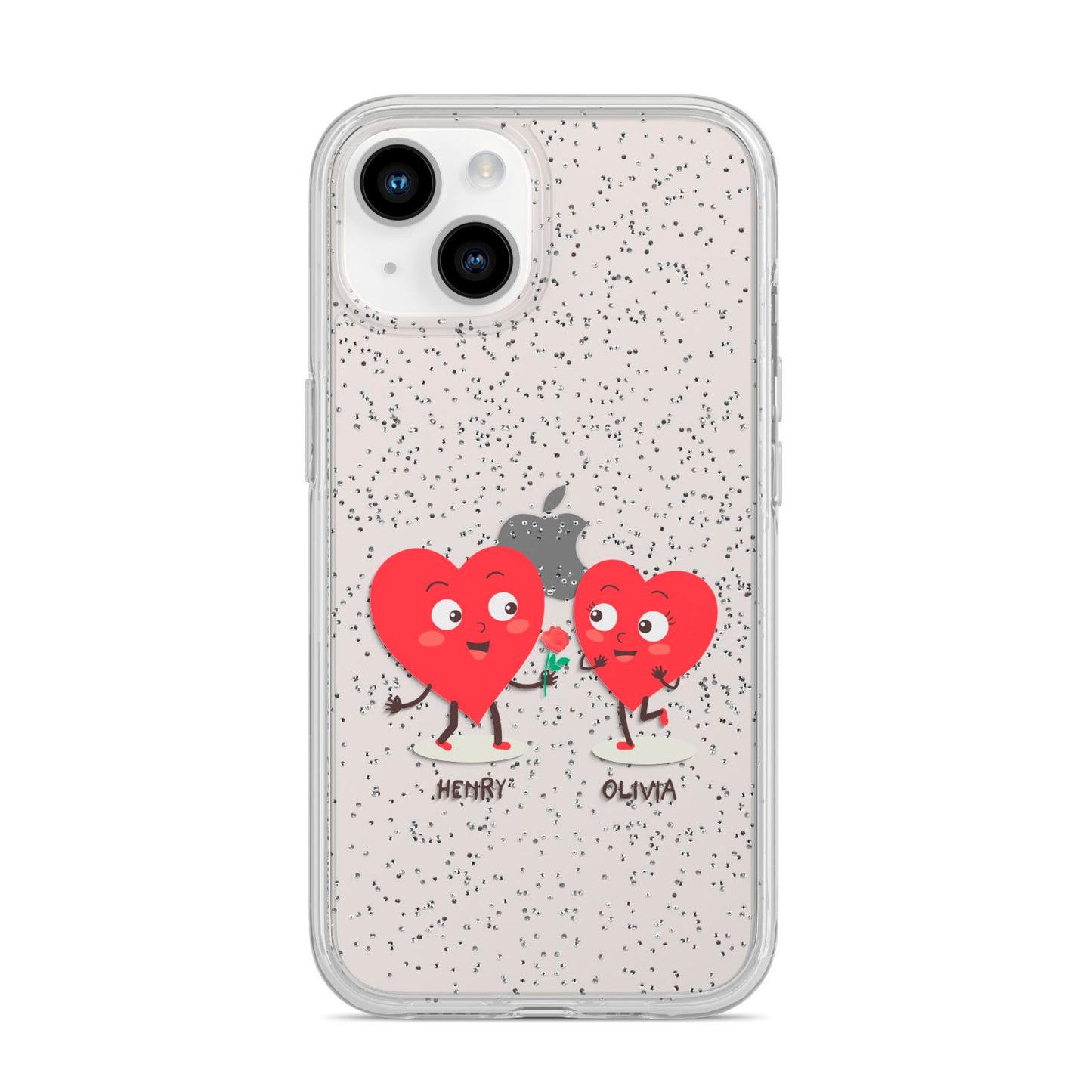 Love Heart Couples Custom iPhone 14 Glitter Tough Case Starlight