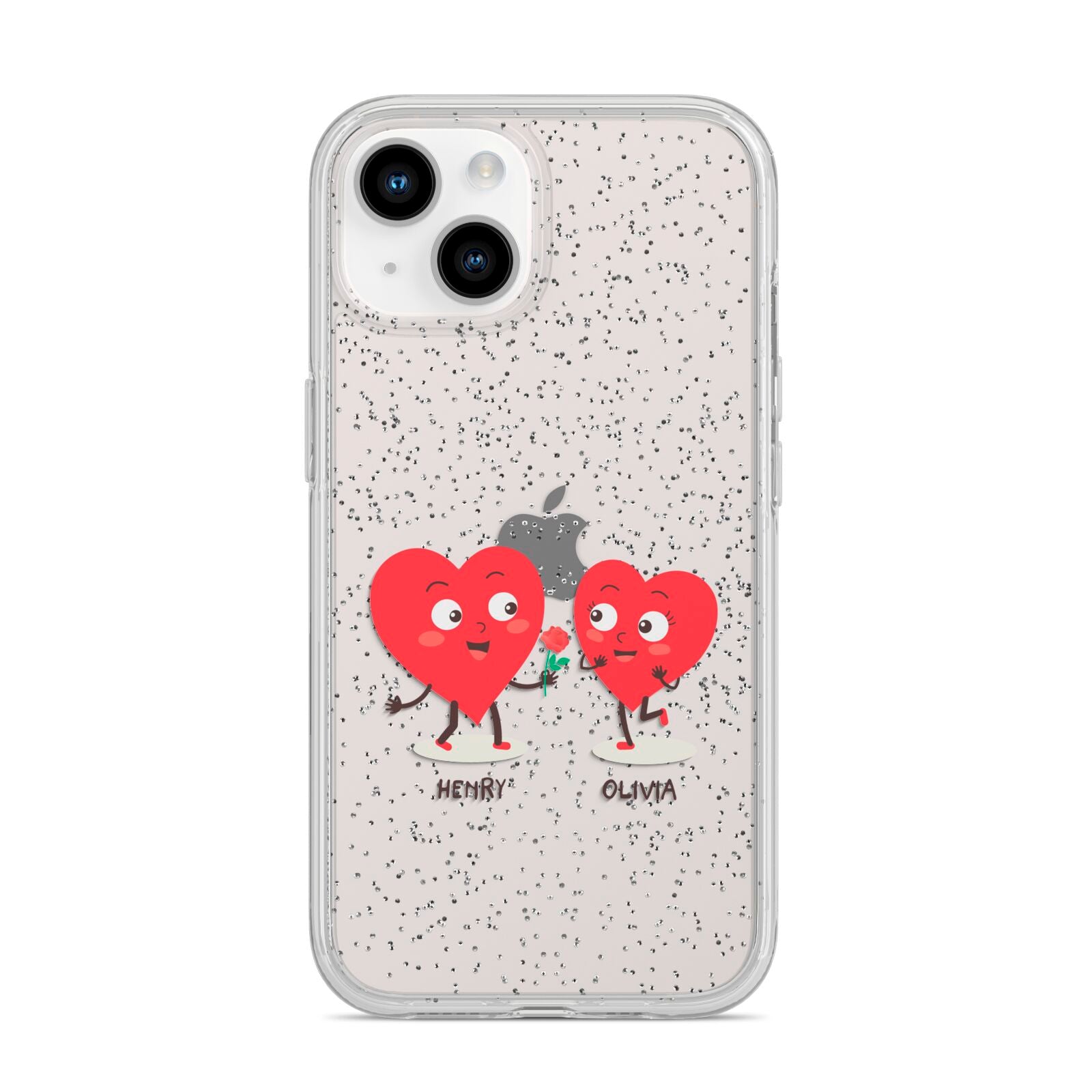 Love Heart Couples Custom iPhone 14 Glitter Tough Case Starlight