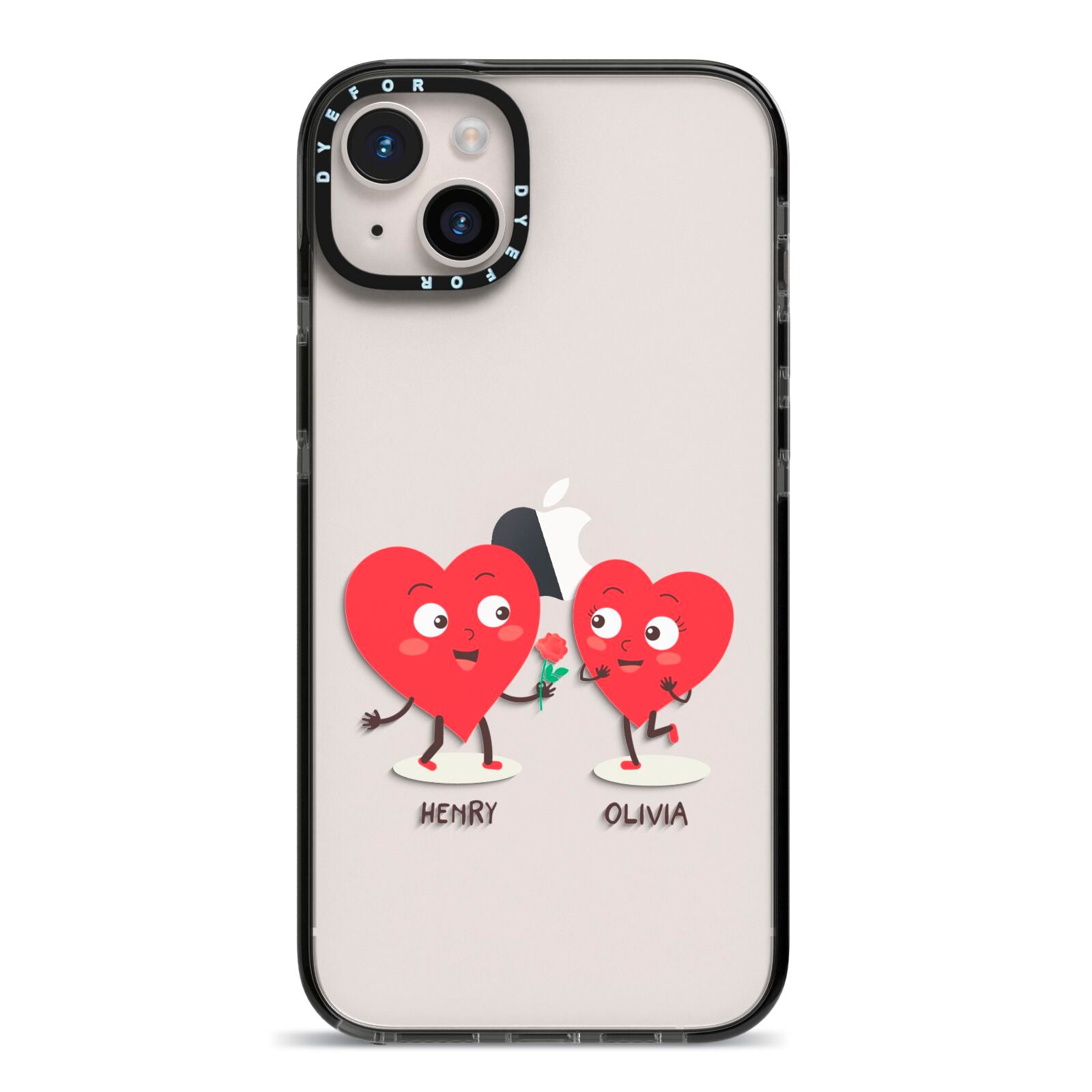 Love Heart Couples Custom iPhone 14 Plus Black Impact Case on Silver phone