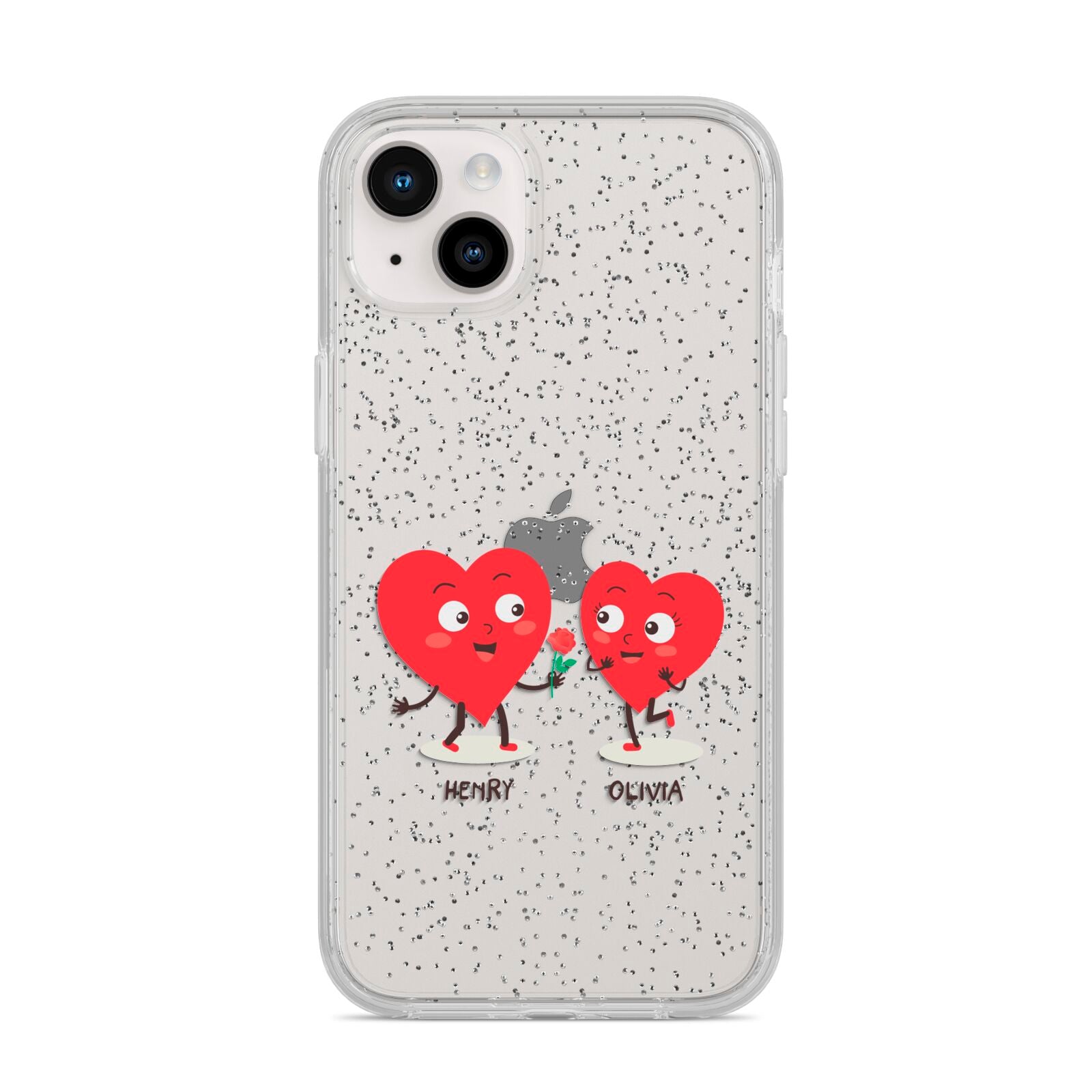 Love Heart Couples Custom iPhone 14 Plus Glitter Tough Case Starlight