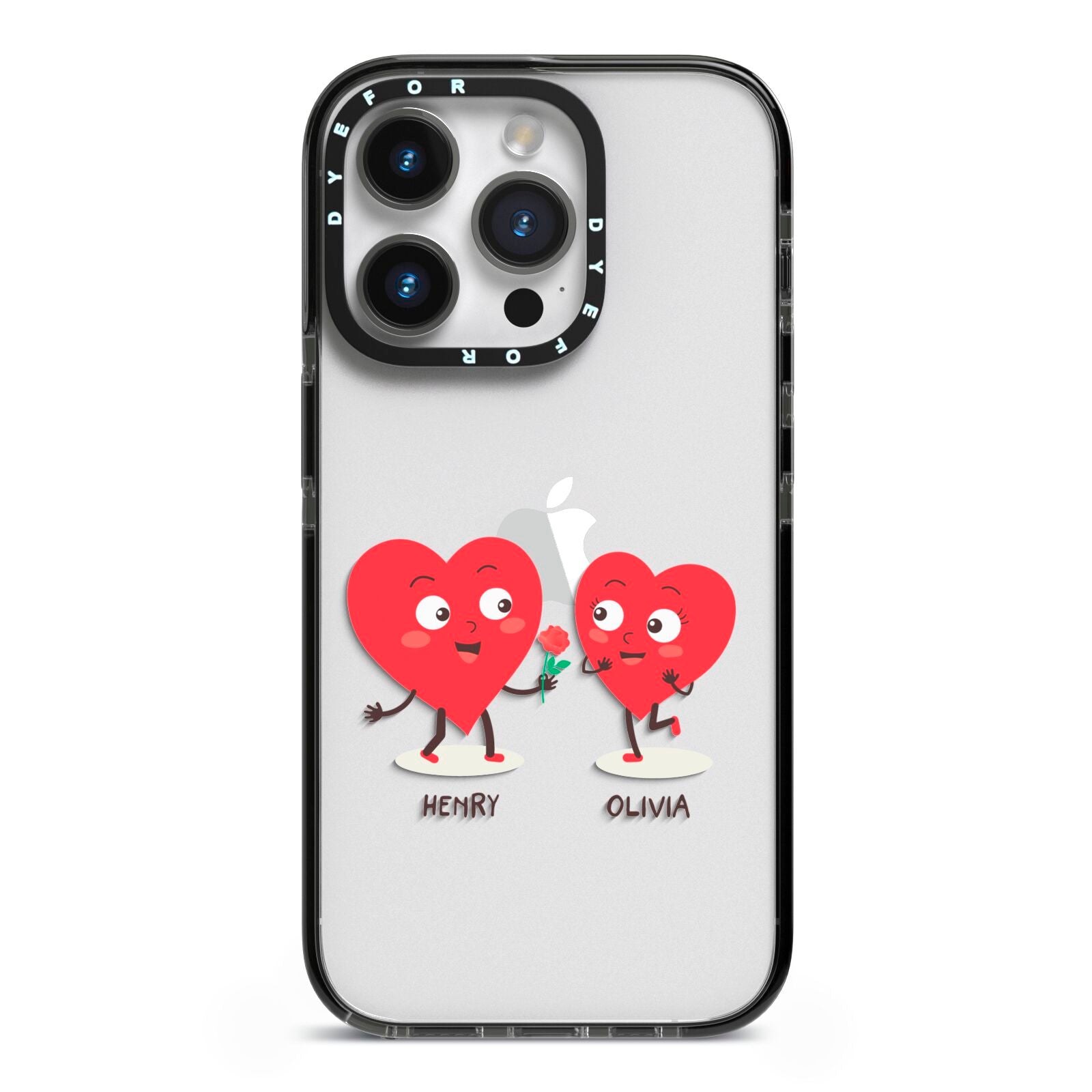 Love Heart Couples Custom iPhone 14 Pro Black Impact Case on Silver phone