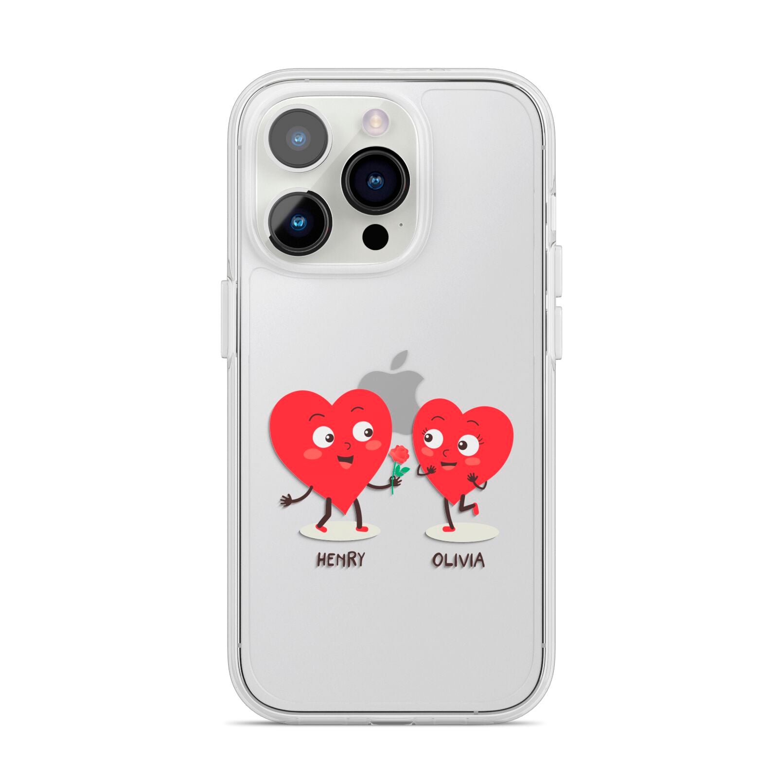 Love Heart Couples Custom iPhone 14 Pro Clear Tough Case Silver