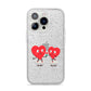 Love Heart Couples Custom iPhone 14 Pro Glitter Tough Case Silver