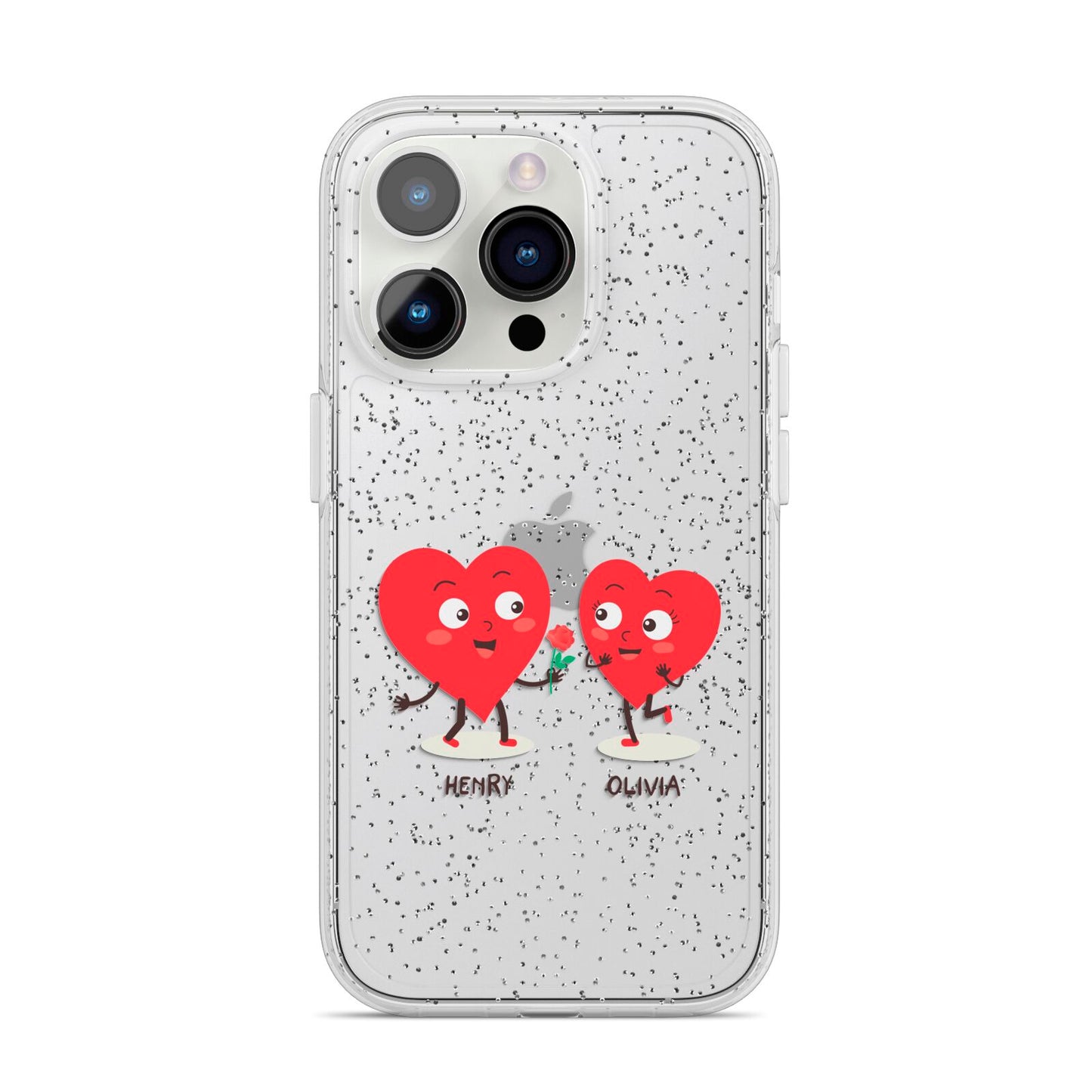 Love Heart Couples Custom iPhone 14 Pro Glitter Tough Case Silver