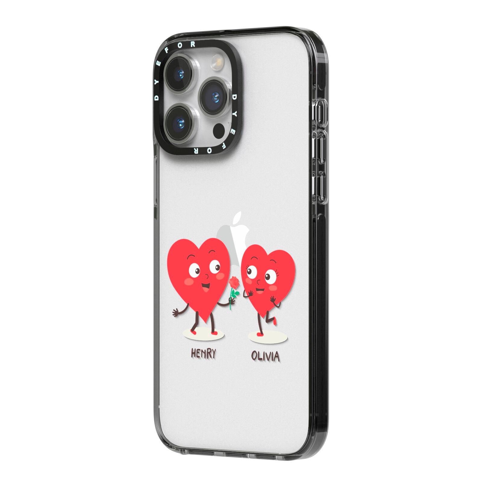 Love Heart Couples Custom iPhone 14 Pro Max Black Impact Case Side Angle on Silver phone