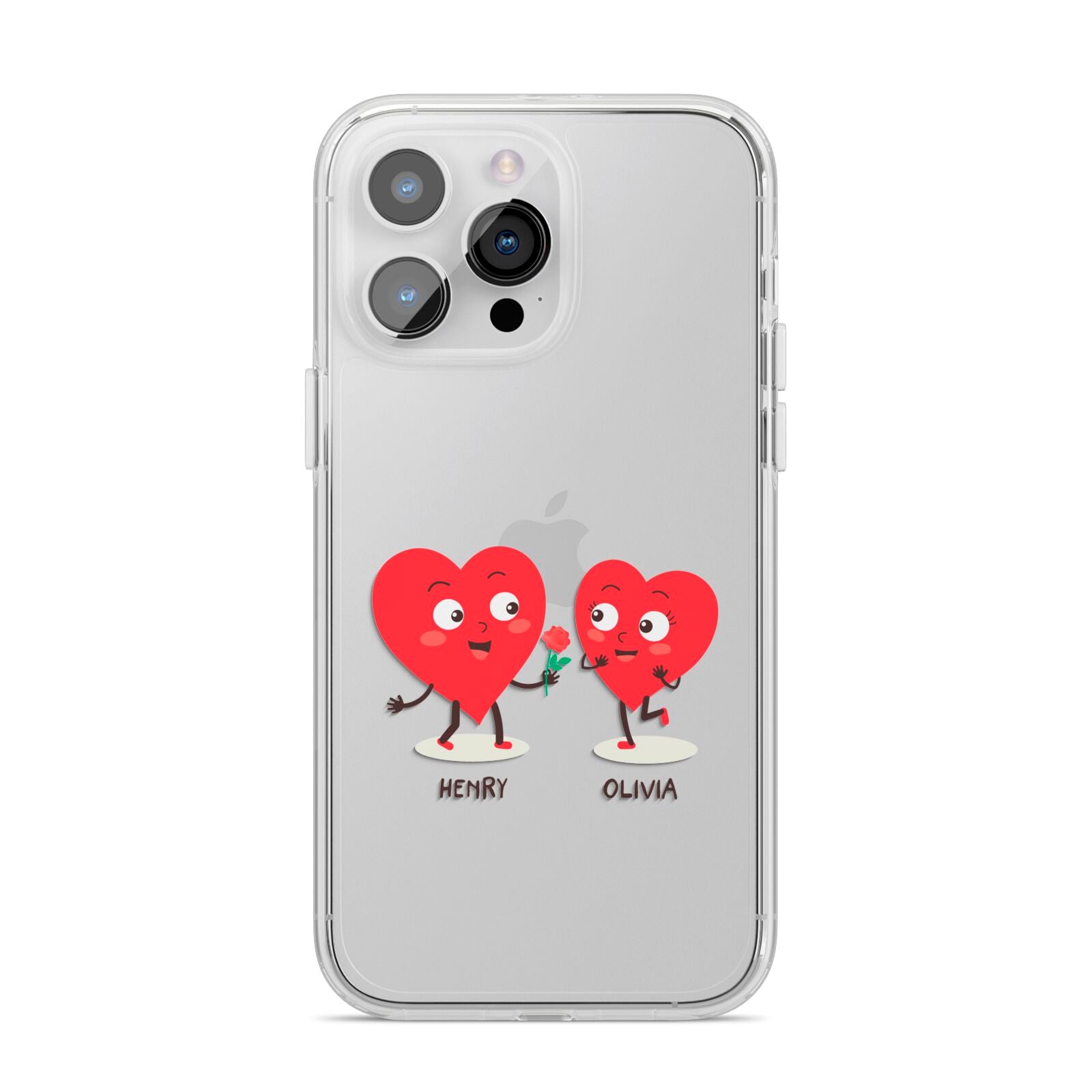 Love Heart Couples Custom iPhone 14 Pro Max Clear Tough Case Silver