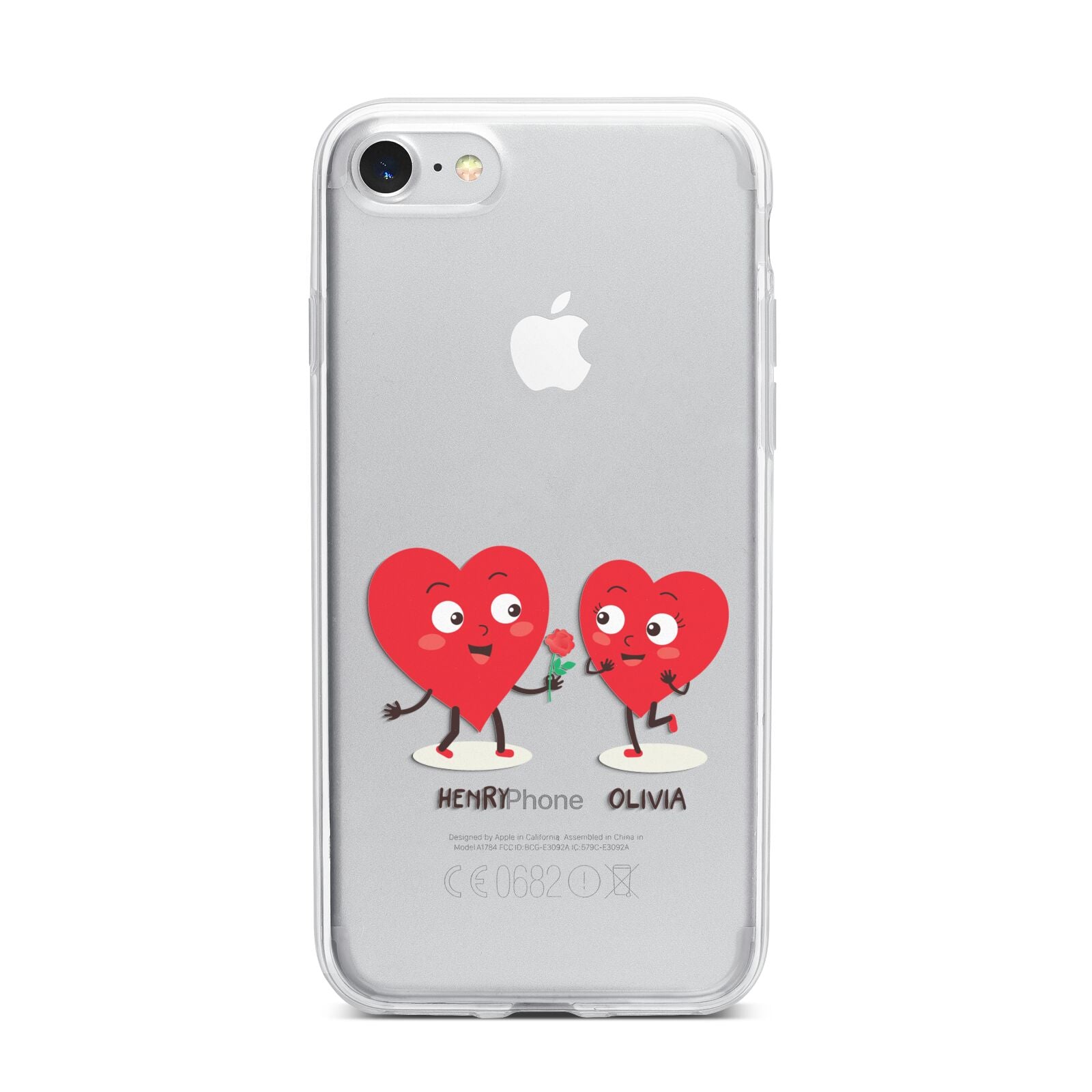 Love Heart Couples Custom iPhone 7 Bumper Case on Silver iPhone