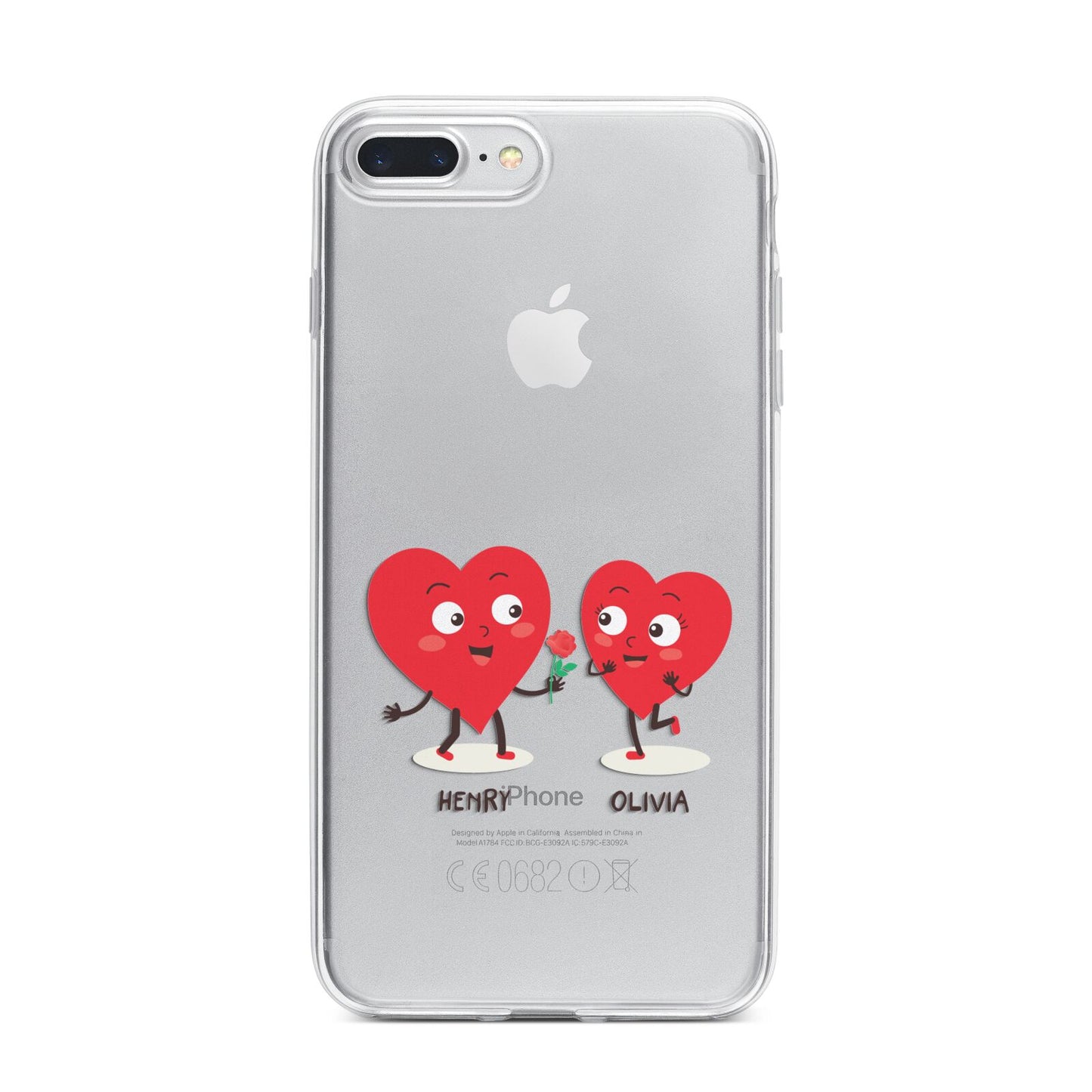 Love Heart Couples Custom iPhone 7 Plus Bumper Case on Silver iPhone