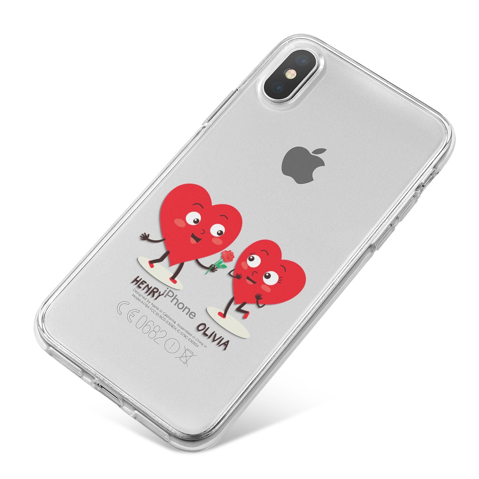 Love Heart Couples Custom iPhone X Bumper Case on Silver iPhone