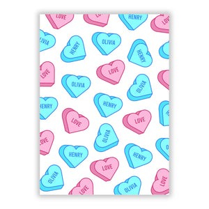 Love Heart Sweets with Names Greetings Card