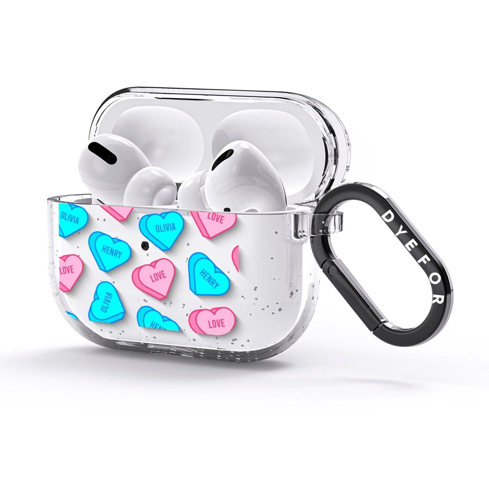 Love Heart Sweets with Names AirPods Glitter Case 3rd Gen Side Image