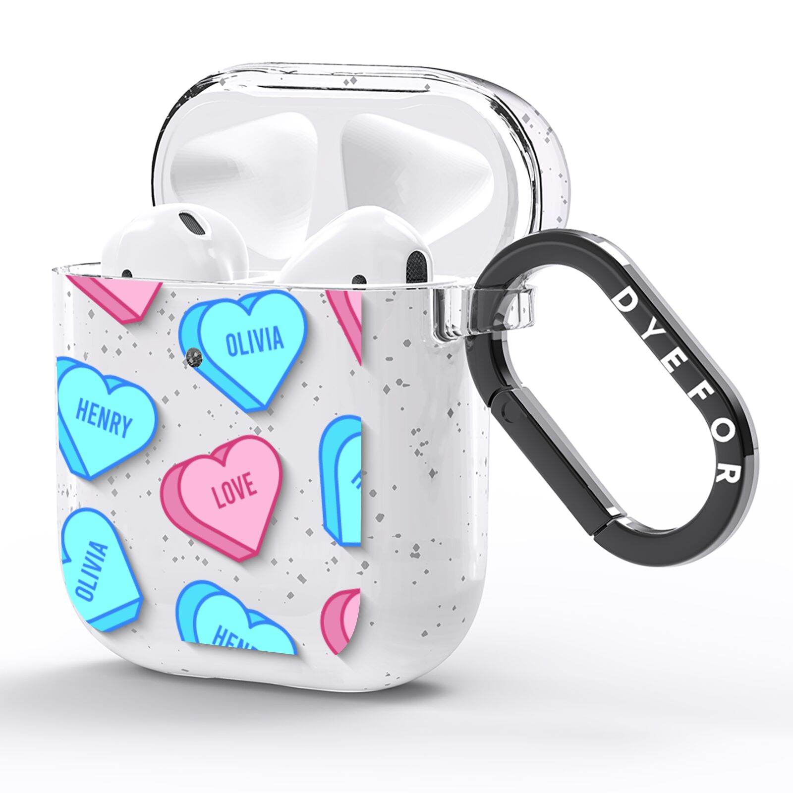 Love Heart Sweets with Names AirPods Glitter Case Side Image