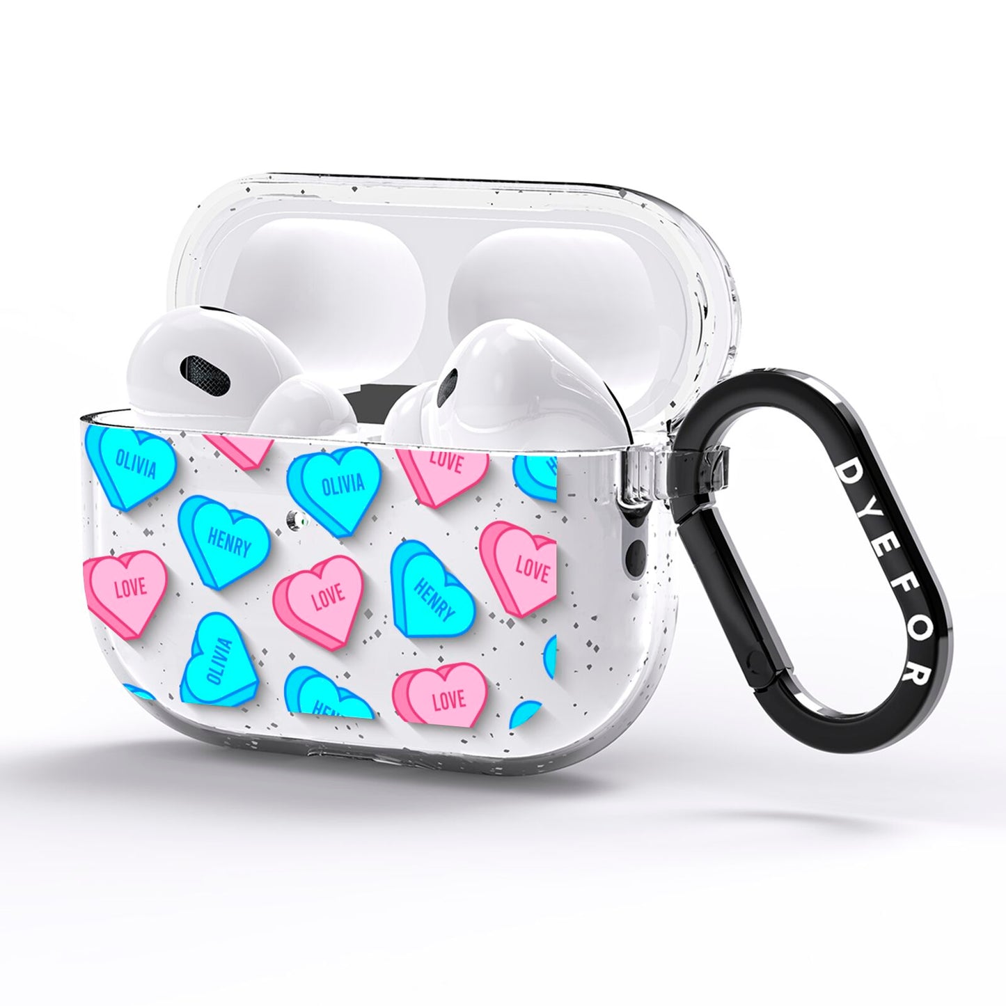 Love Heart Sweets with Names AirPods Pro Glitter Case Side Image
