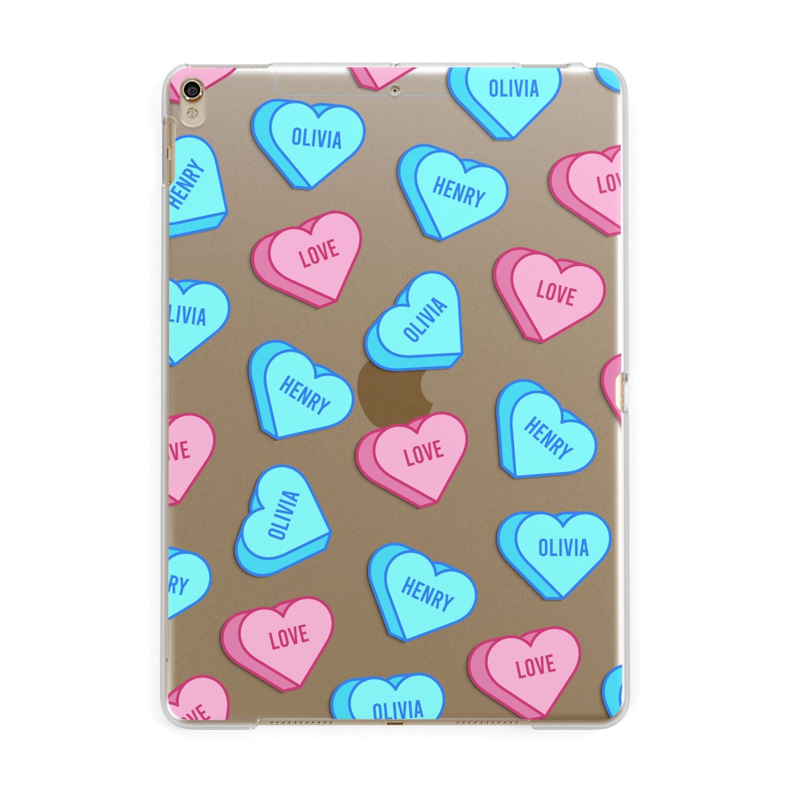 Love Heart Sweets with Names Apple iPad Gold Case