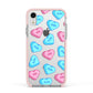 Love Heart Sweets with Names Apple iPhone XR Impact Case Pink Edge on Silver Phone