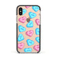 Love Heart Sweets with Names Apple iPhone Xs Impact Case Black Edge on Gold Phone