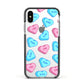Love Heart Sweets with Names Apple iPhone Xs Impact Case Black Edge on Silver Phone