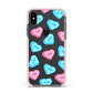 Love Heart Sweets with Names Apple iPhone Xs Impact Case Pink Edge on Black Phone