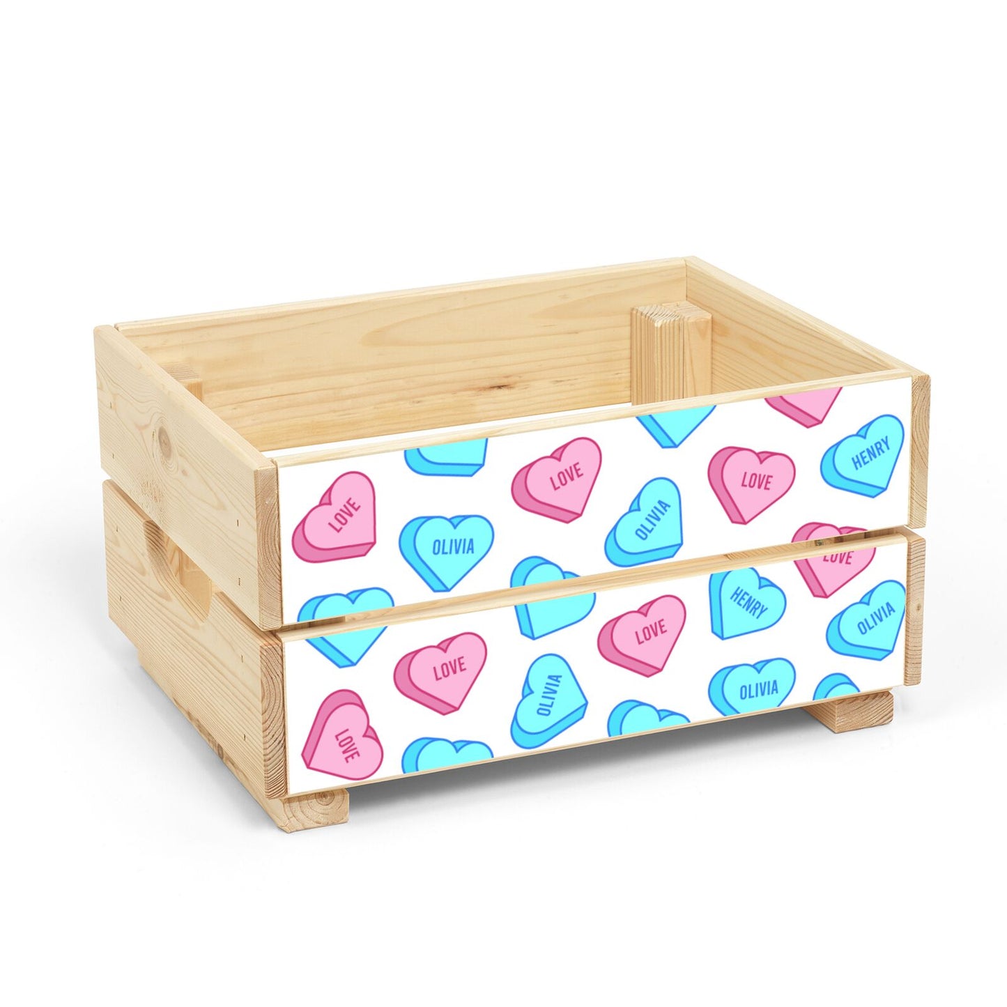 Love Heart Sweets with Names Christmas Eve Crate Box Back Image
