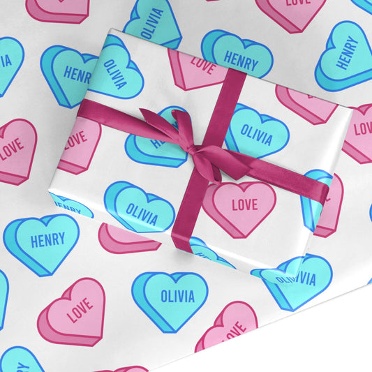 Love Heart Sweets with Names Custom Wrapping Paper