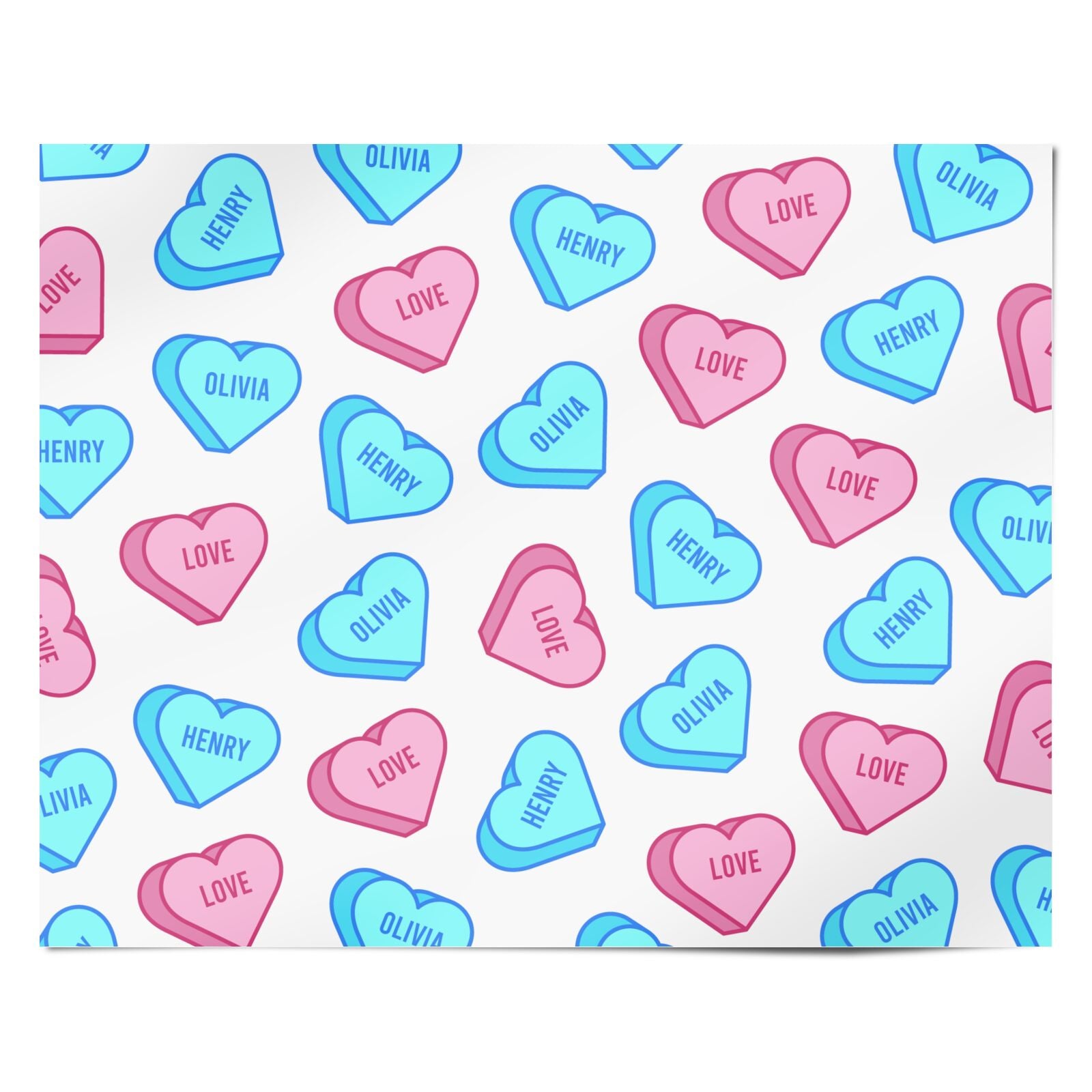 Love Heart Sweets with Names Wrapping Paper Dyefor