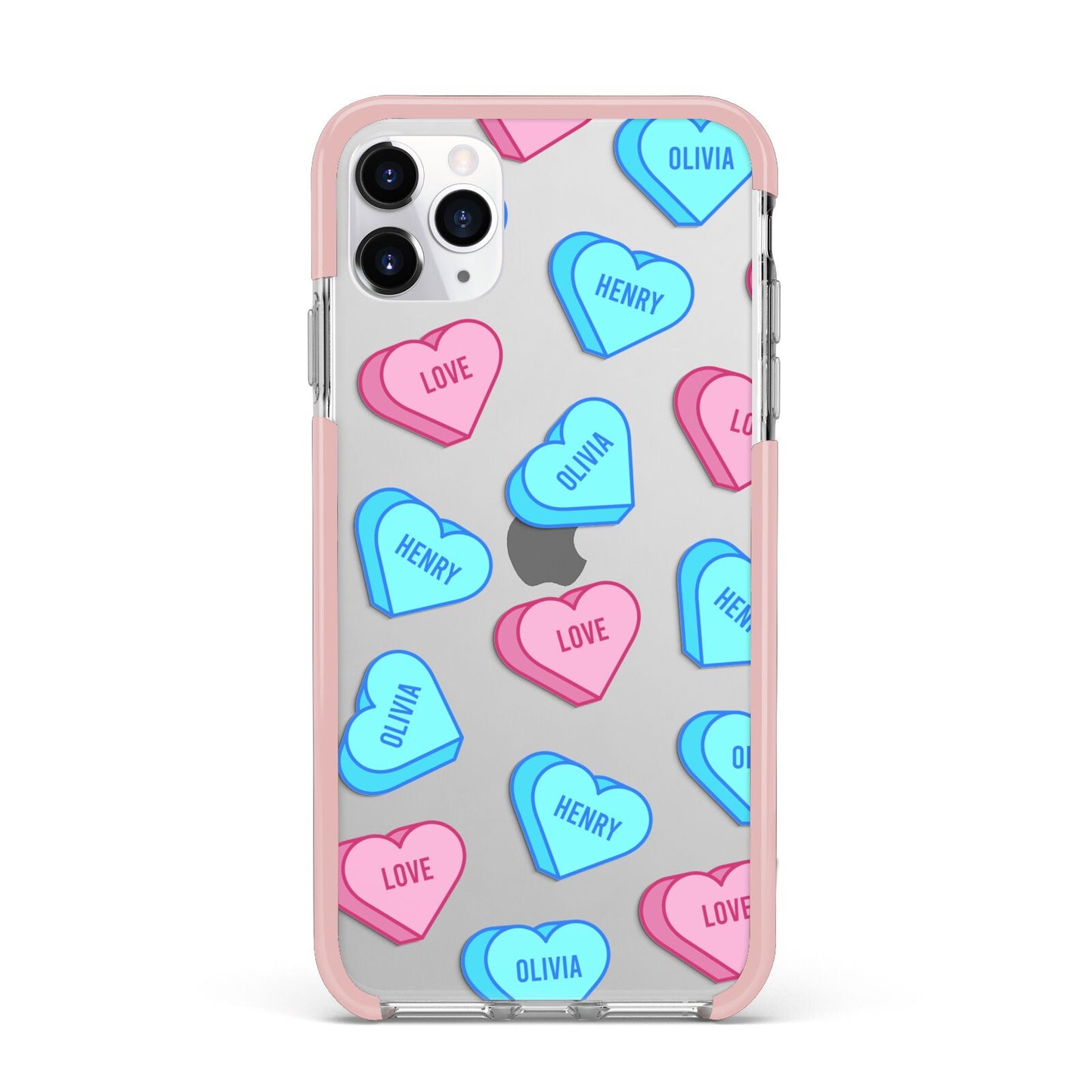 Love Heart Sweets with Names iPhone 11 Pro Max Impact Pink Edge Case