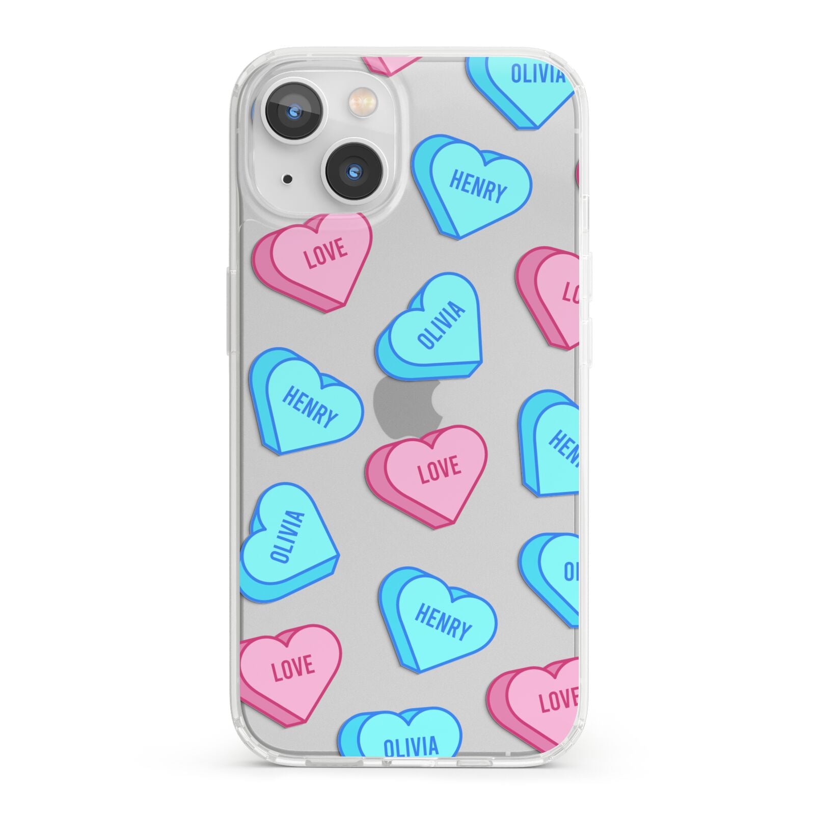Love Heart Sweets with Names iPhone 13 Clear Bumper Case