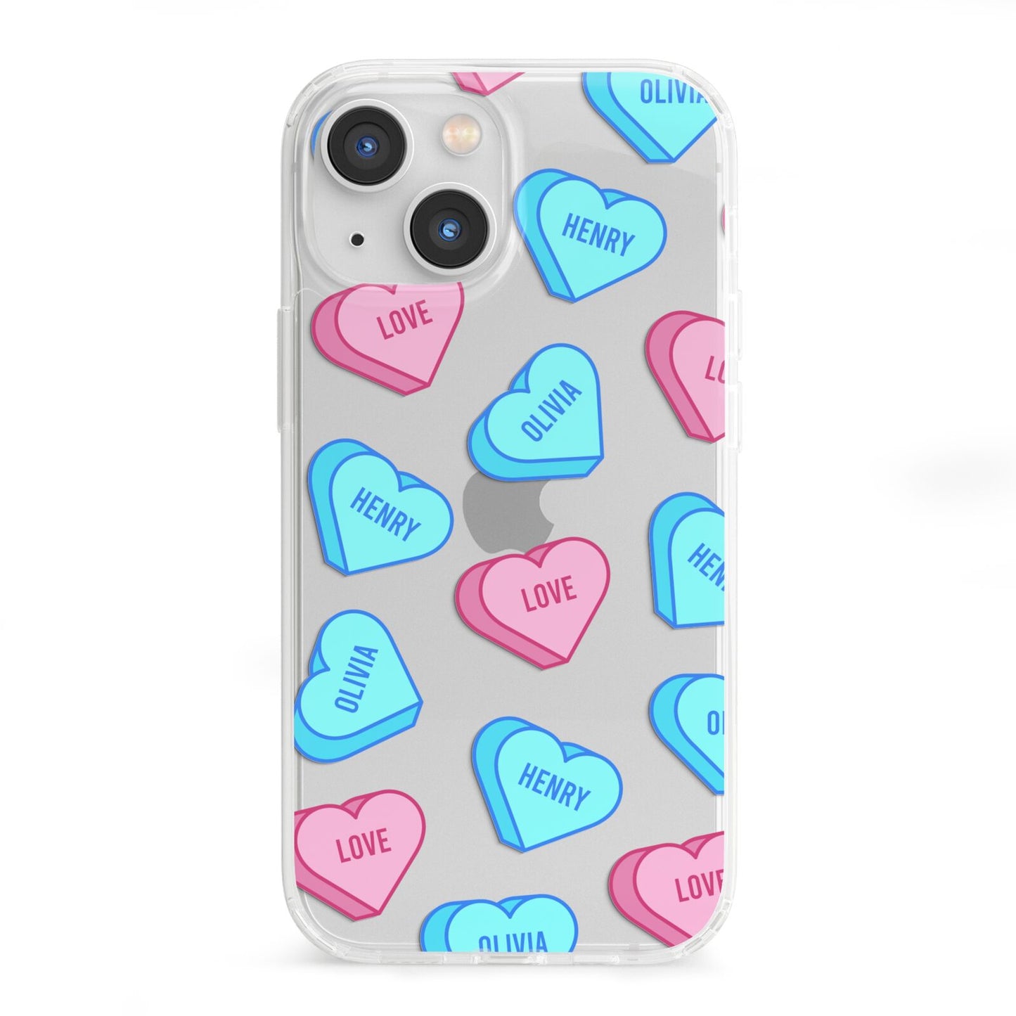 Love Heart Sweets with Names iPhone 13 Mini Clear Bumper Case