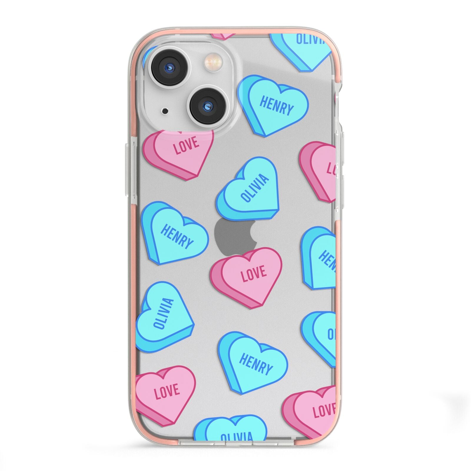 Love Heart Sweets with Names iPhone 13 Mini TPU Impact Case with Pink Edges