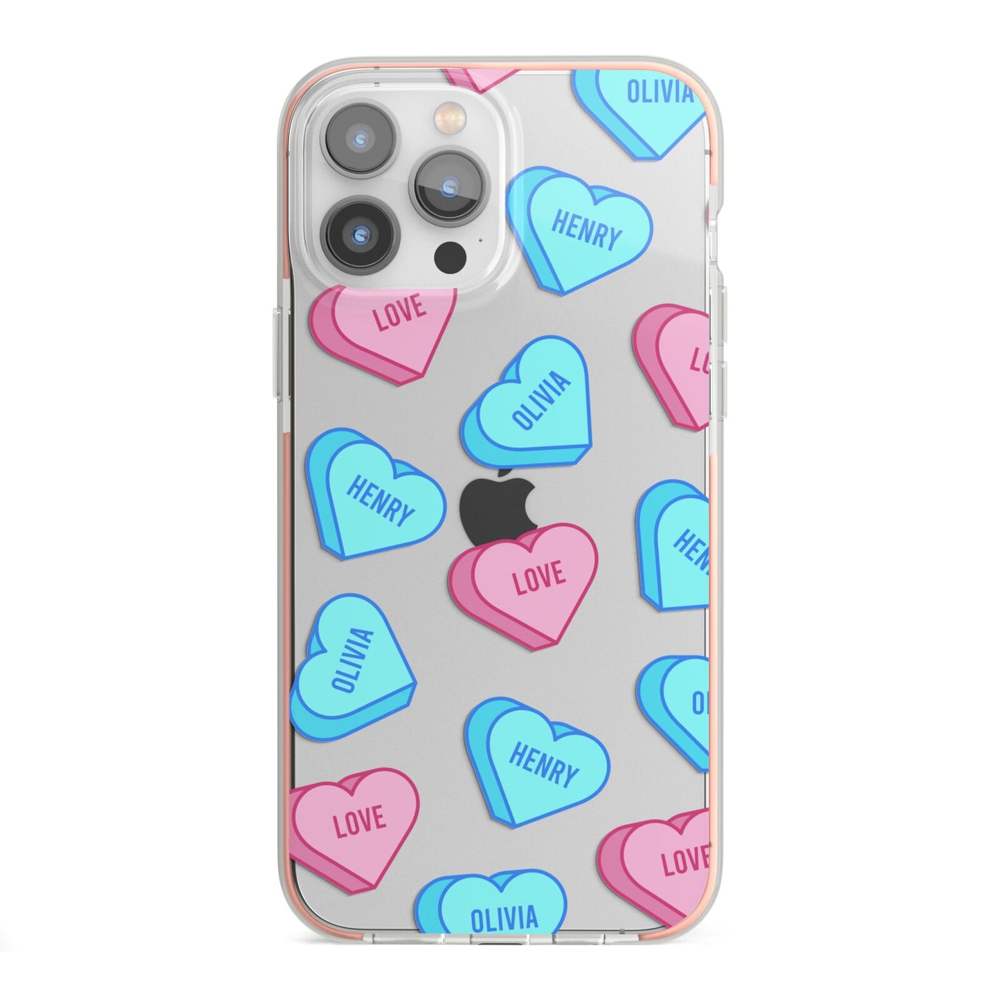 Love Heart Sweets with Names iPhone 13 Pro Max TPU Impact Case with Pink Edges