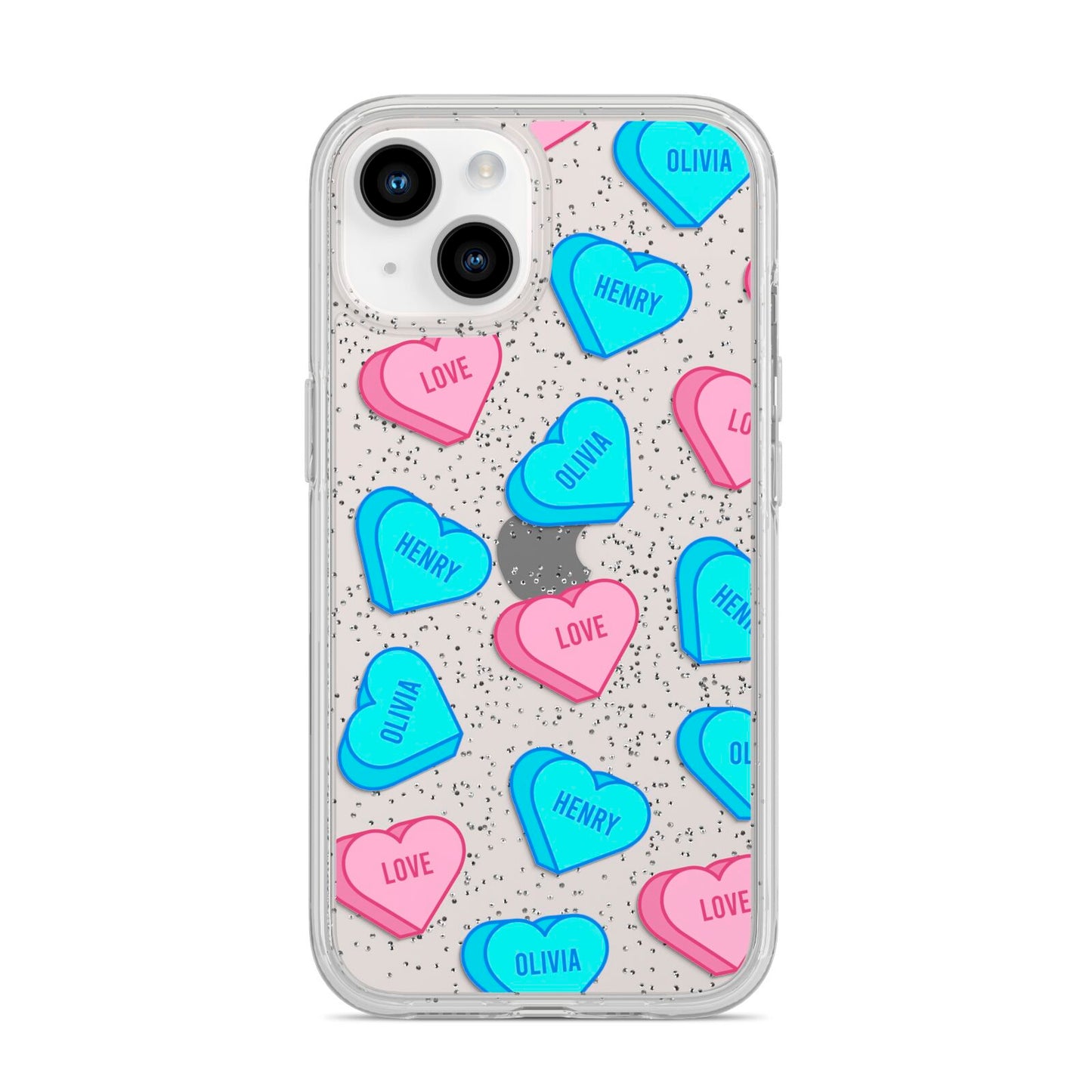 Love Heart Sweets with Names iPhone 14 Glitter Tough Case Starlight