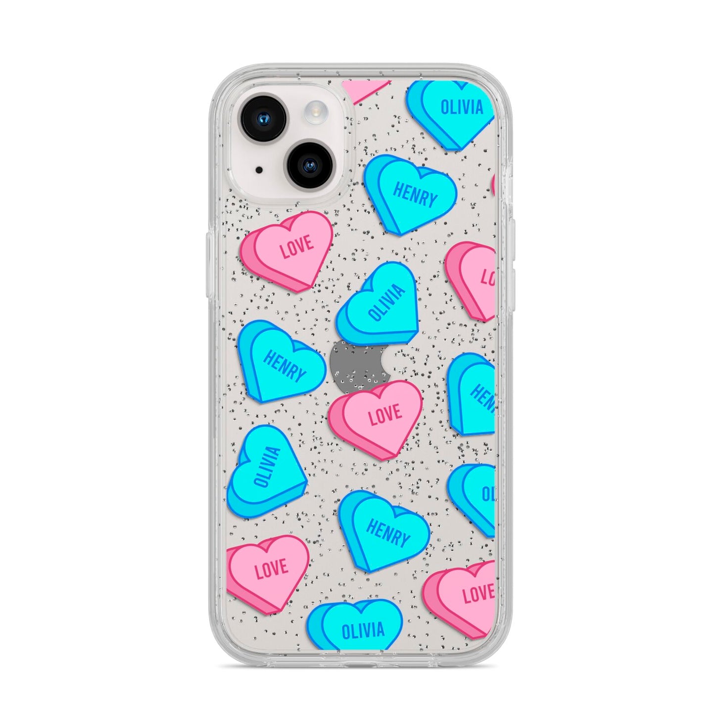 Love Heart Sweets with Names iPhone 14 Plus Glitter Tough Case Starlight