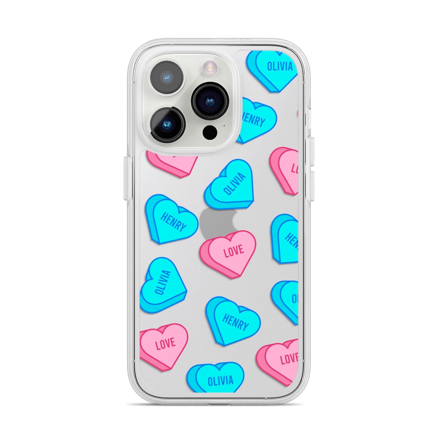 Love Heart Sweets with Names iPhone 14 Pro Clear Tough Case Silver