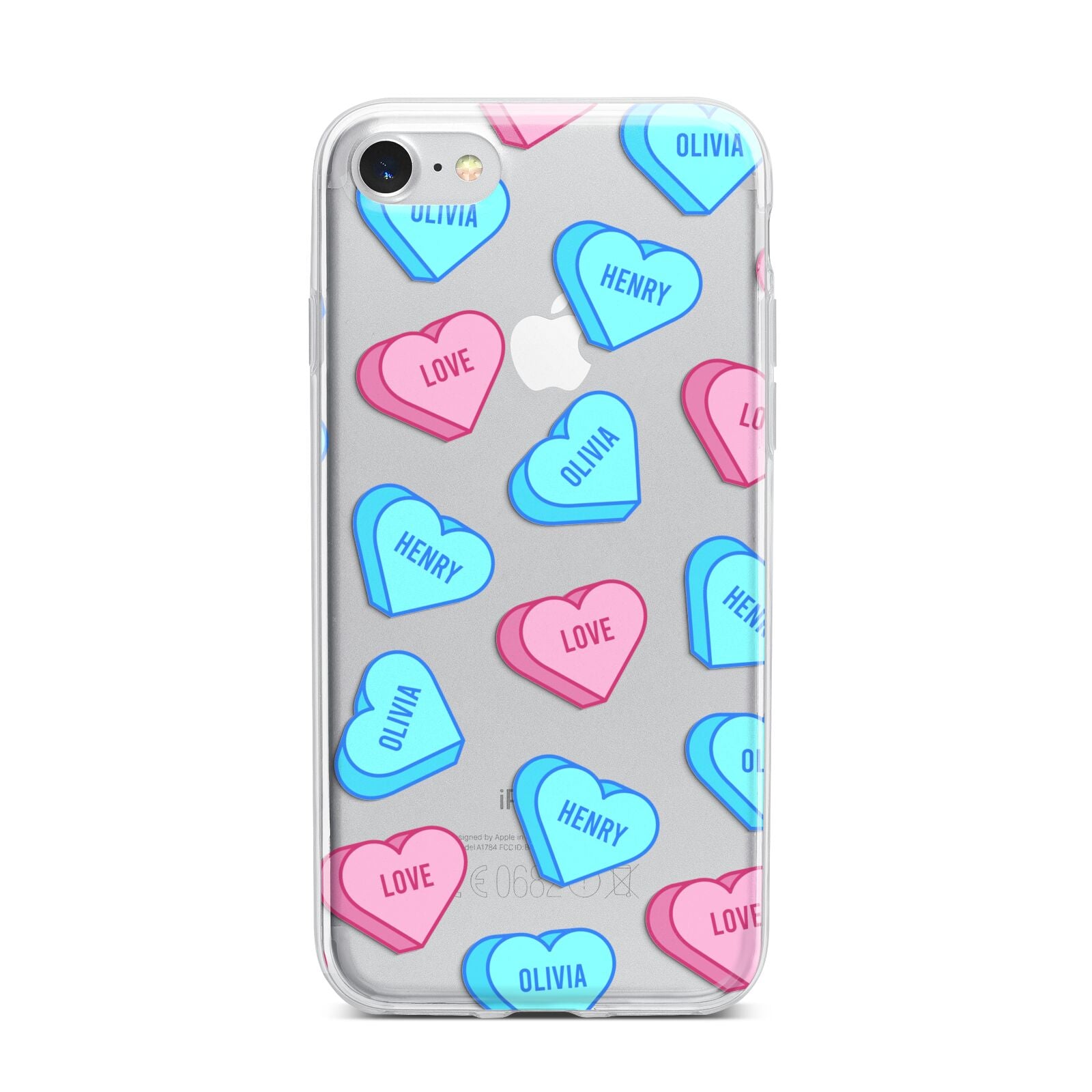 Love Heart Sweets with Names iPhone 7 Bumper Case on Silver iPhone