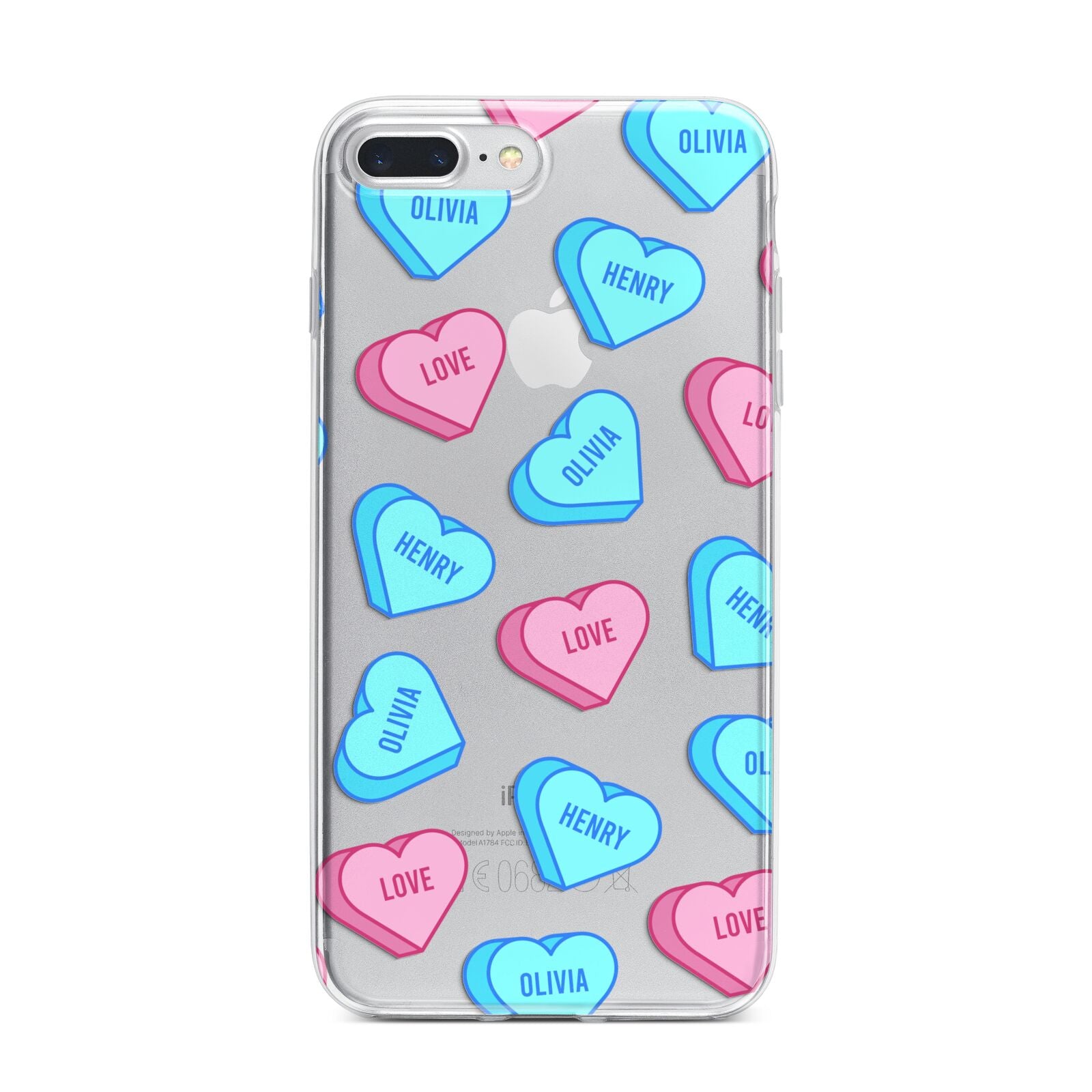 Love Heart Sweets with Names iPhone 7 Plus Bumper Case on Silver iPhone