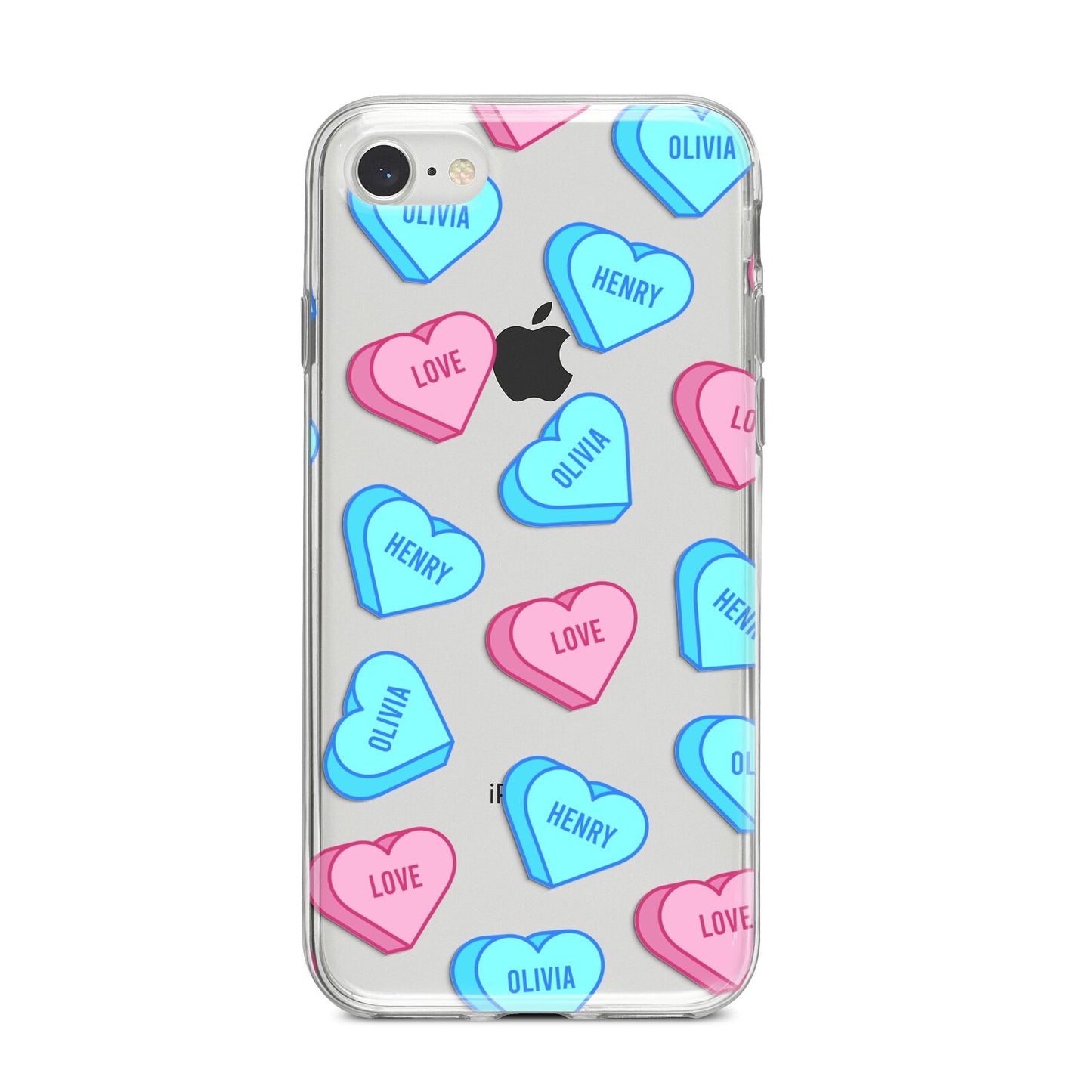 Love Heart Sweets with Names iPhone 8 Bumper Case on Silver iPhone