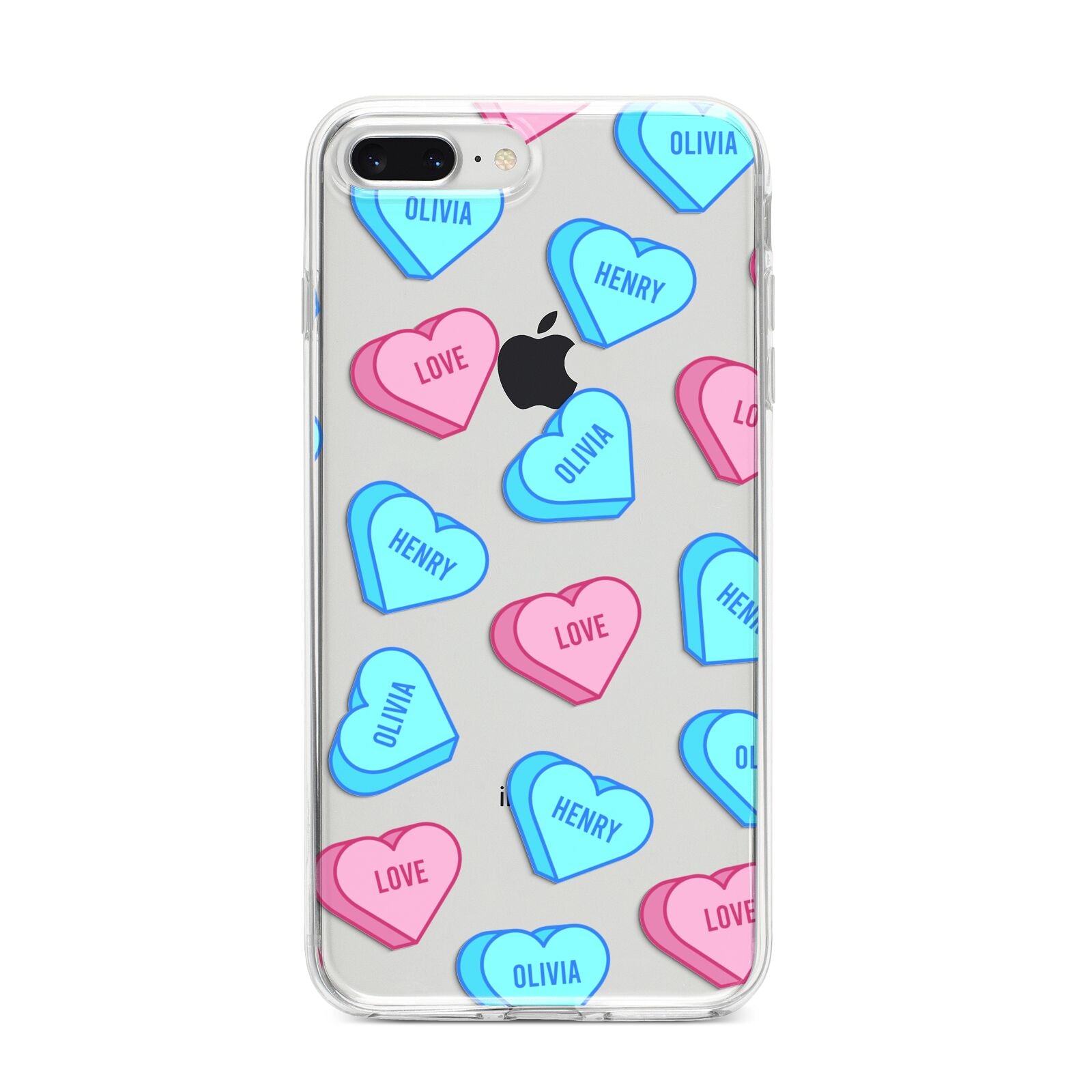 Love Heart Sweets with Names iPhone 8 Plus Bumper Case on Silver iPhone