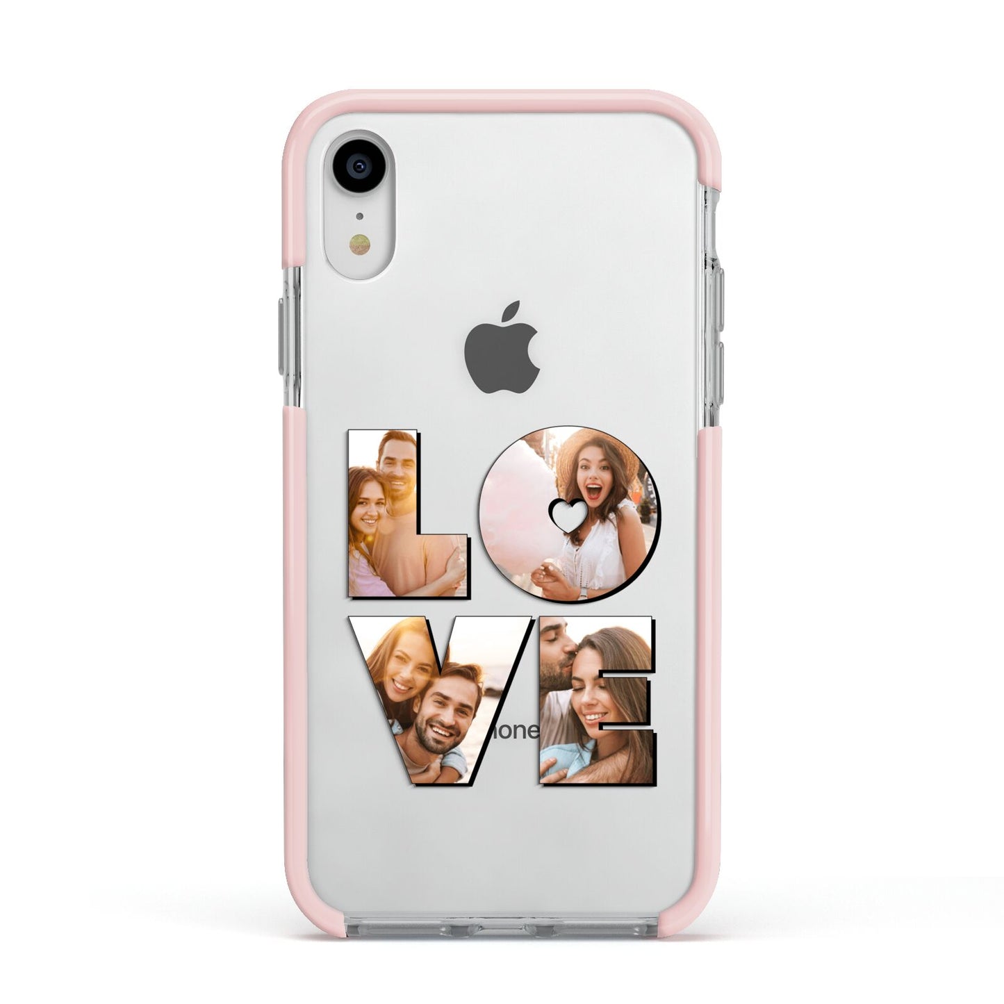 Love Personalised Photo Upload Apple iPhone XR Impact Case Pink Edge on Silver Phone