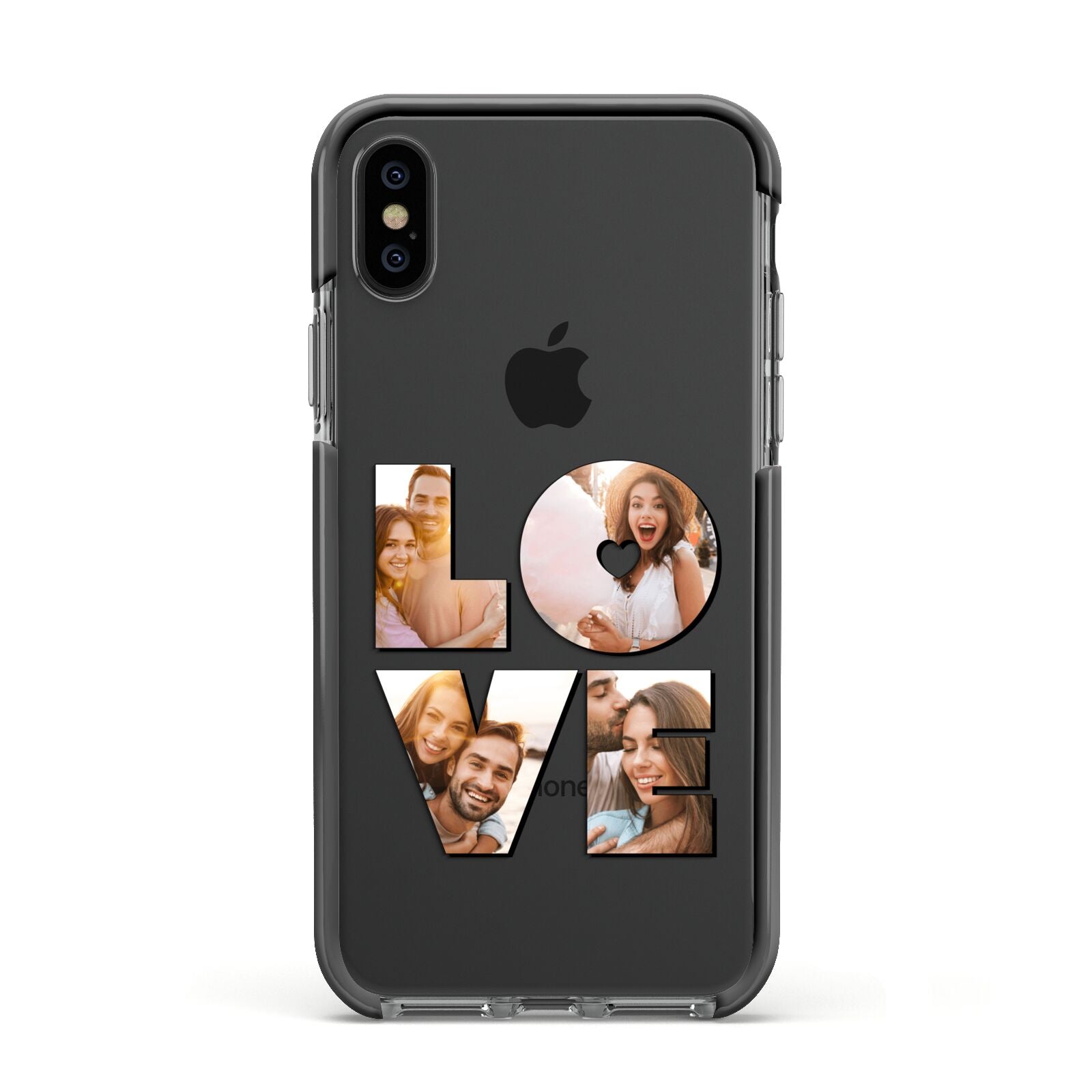 Love Personalised Photo Upload Apple iPhone Xs Impact Case Black Edge on Black Phone