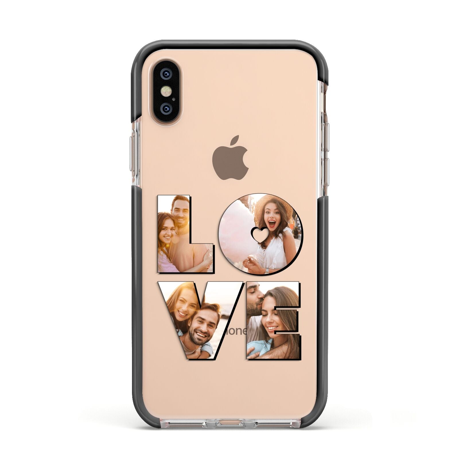 Love Personalised Photo Upload Apple iPhone Xs Impact Case Black Edge on Gold Phone