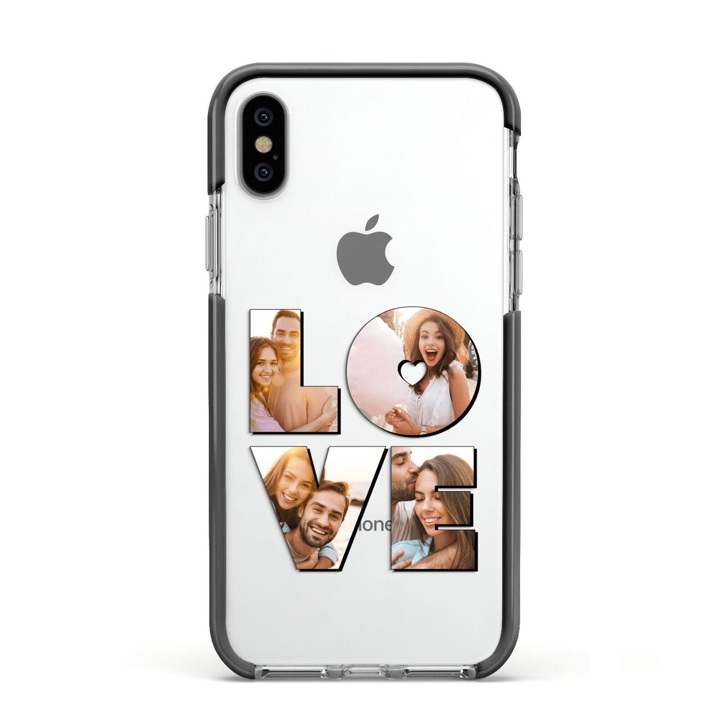 Love Personalised Photo Upload Apple iPhone Xs Impact Case Black Edge on Silver Phone