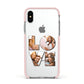 Love Personalised Photo Upload Apple iPhone Xs Impact Case Pink Edge on Silver Phone