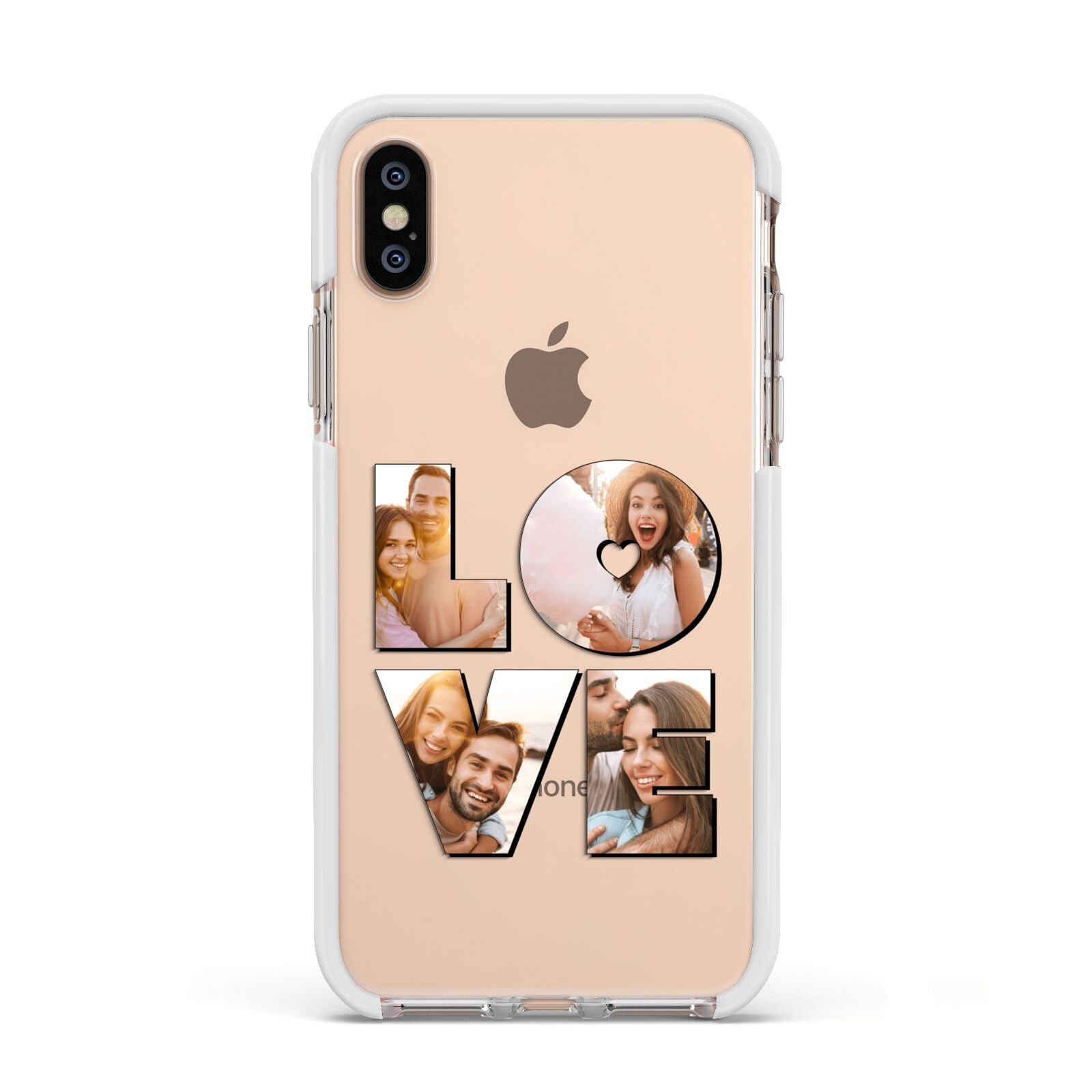 Love Personalised Photo Upload Apple iPhone Xs Impact Case White Edge on Gold Phone