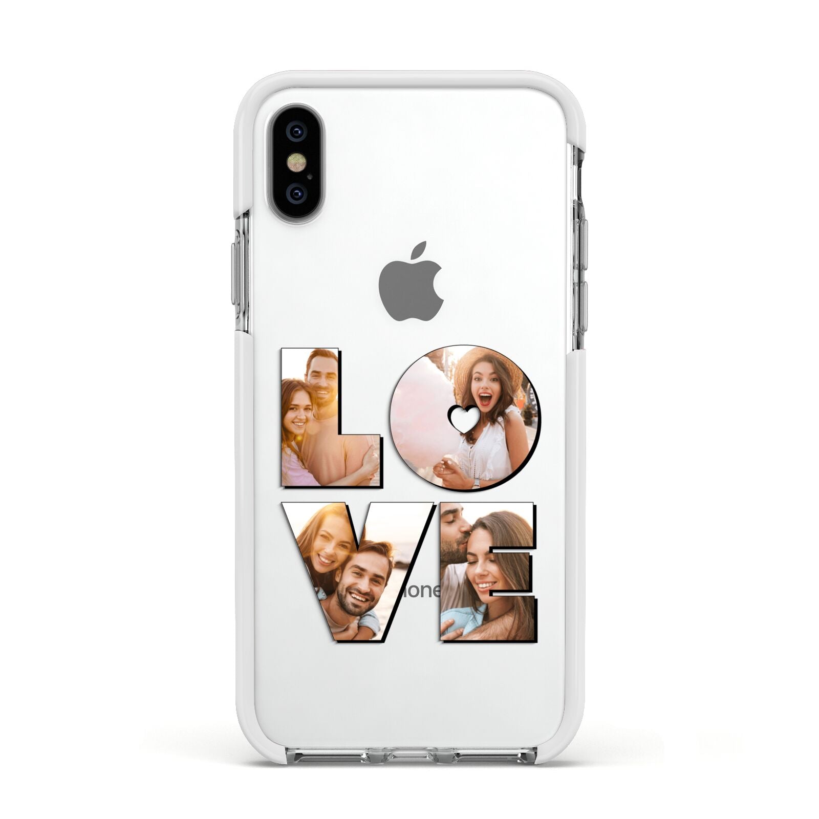 Love Personalised Photo Upload Apple iPhone Xs Impact Case White Edge on Silver Phone
