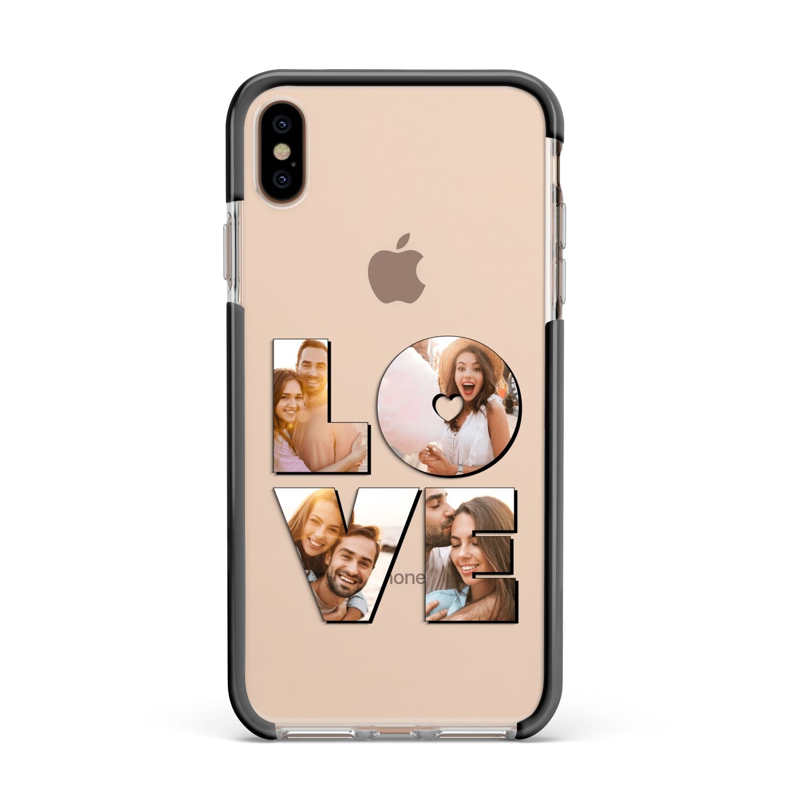 Love Personalised Photo Upload Apple iPhone Xs Max Impact Case Black Edge on Gold Phone